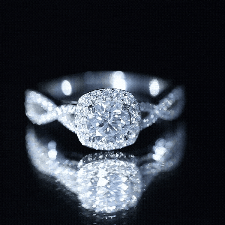 Certified Moissanite Halo Engagement Ring with Criss Cross Shank D-VS1 - Rosec Jewels