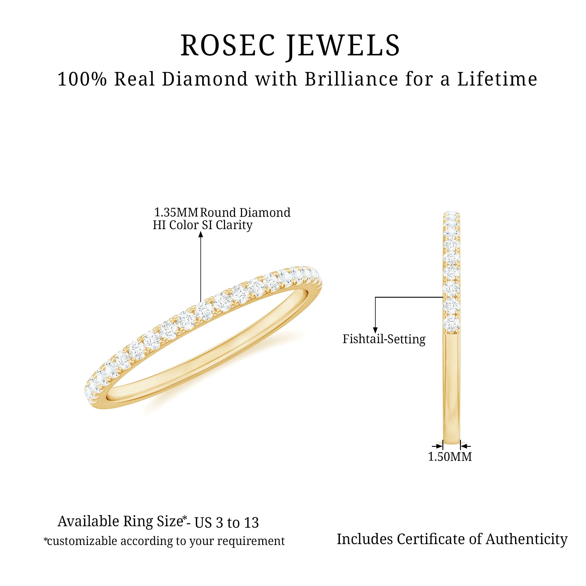 Rosec Jewels-0.25 CT Stackable Diamond Eternity Ring in Fish Tail Setting