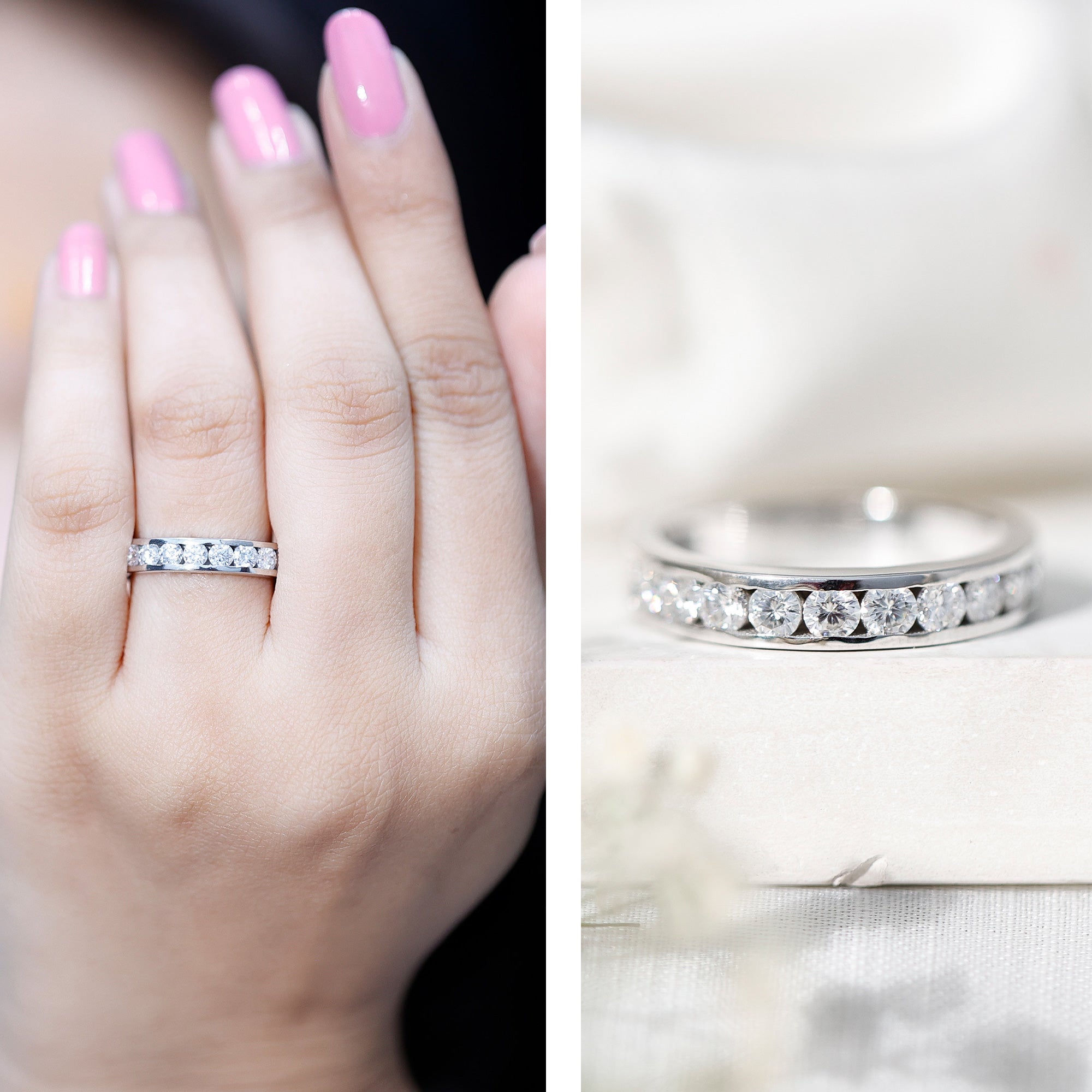 Channel Set Moissanite Half Eternity Band D-VS1 - Rosec Jewels