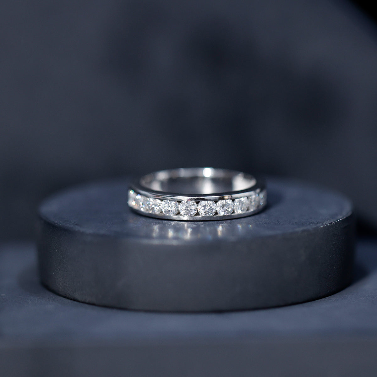 Channel Set Moissanite Half Eternity Band D-VS1 - Rosec Jewels