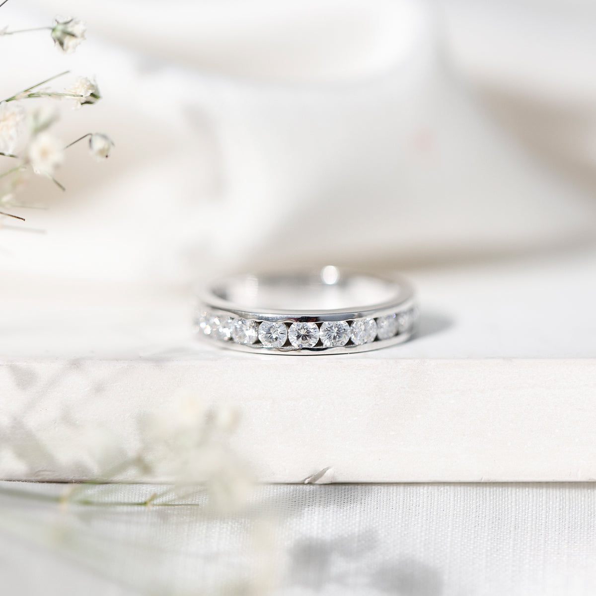 Channel Set Moissanite Half Eternity Band D-VS1 - Rosec Jewels
