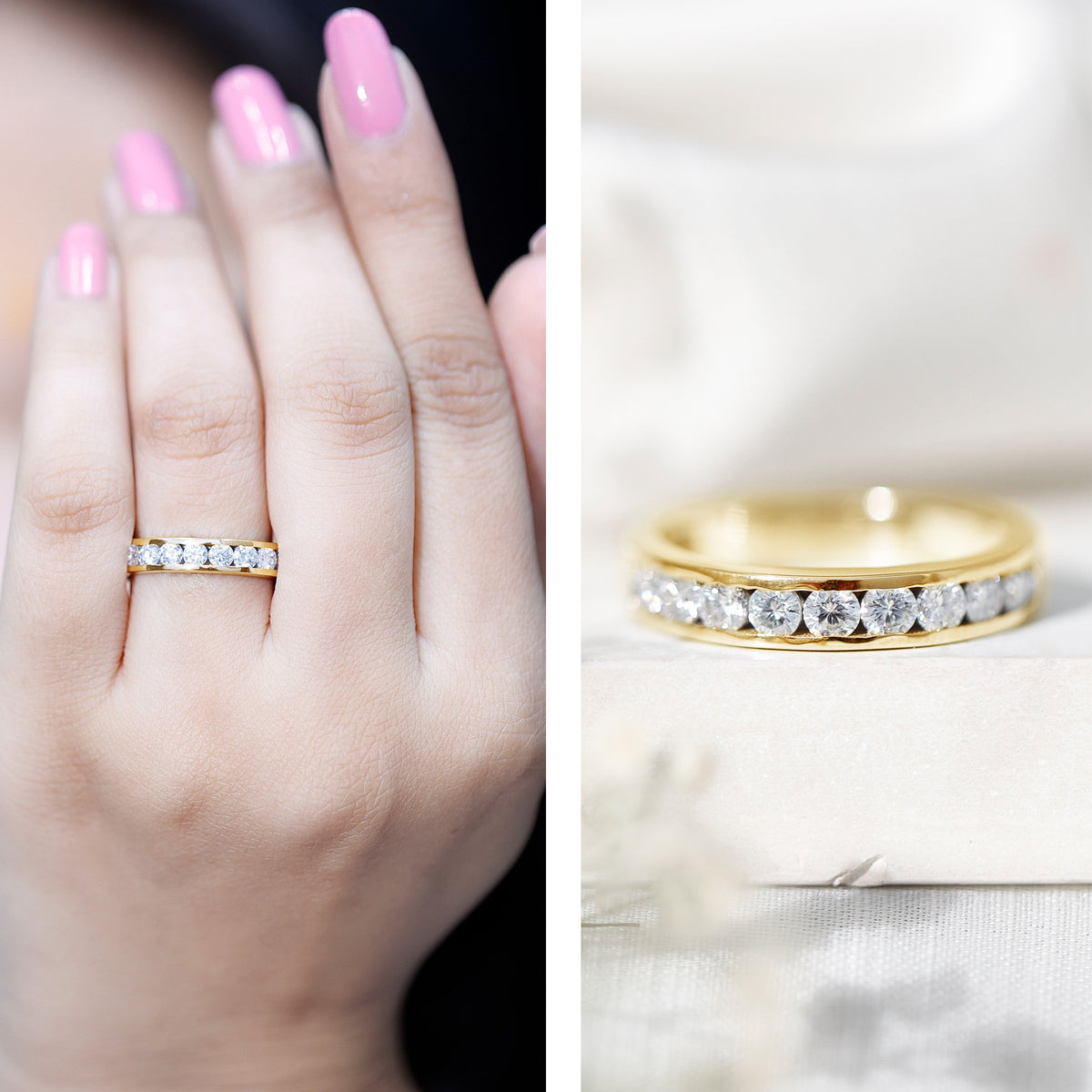 Channel Set Moissanite Half Eternity Band D-VS1 - Rosec Jewels