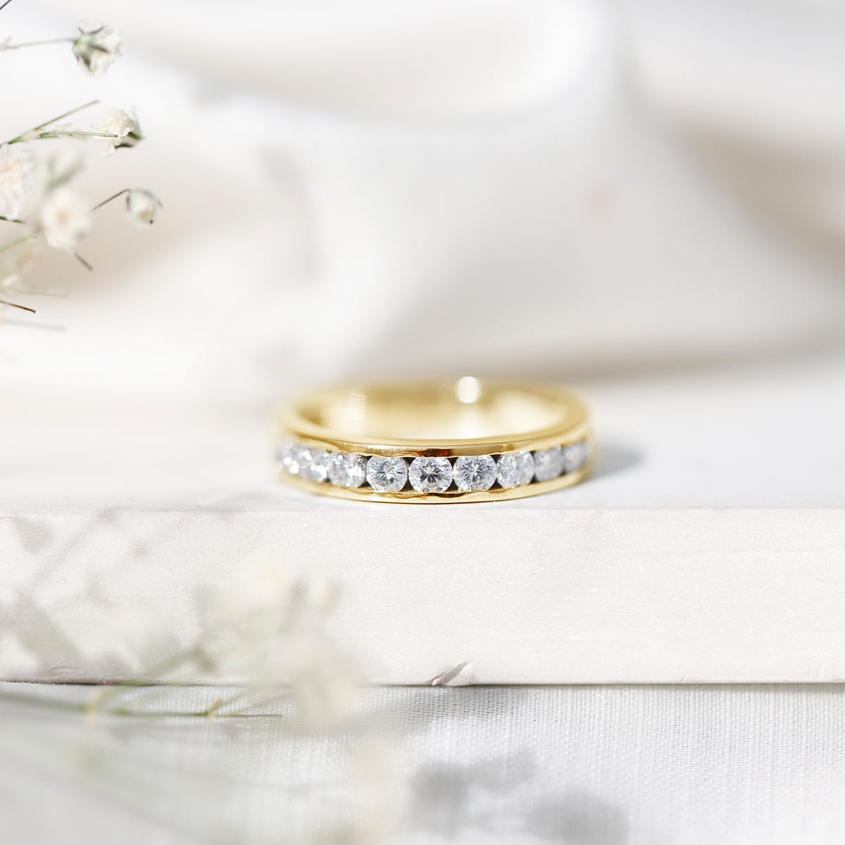 Channel Set Moissanite Half Eternity Band D-VS1 - Rosec Jewels