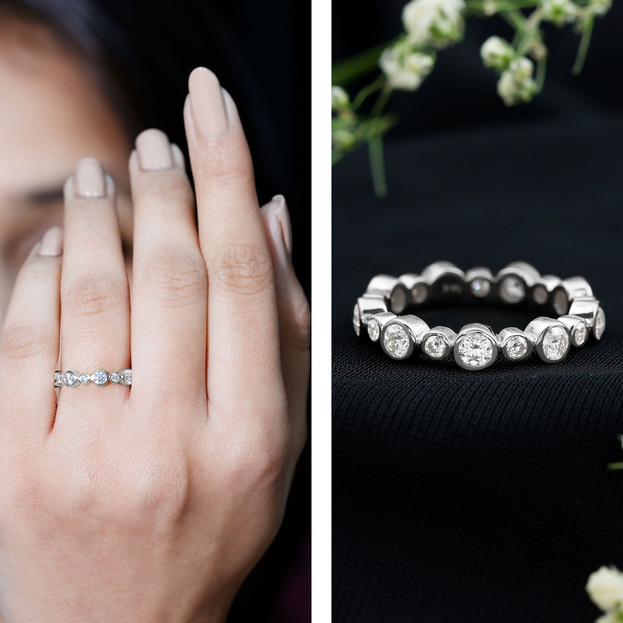 Certified Round Cut Moissanite Eternity Stackable Ring For Her D-VS1 - Rosec Jewels