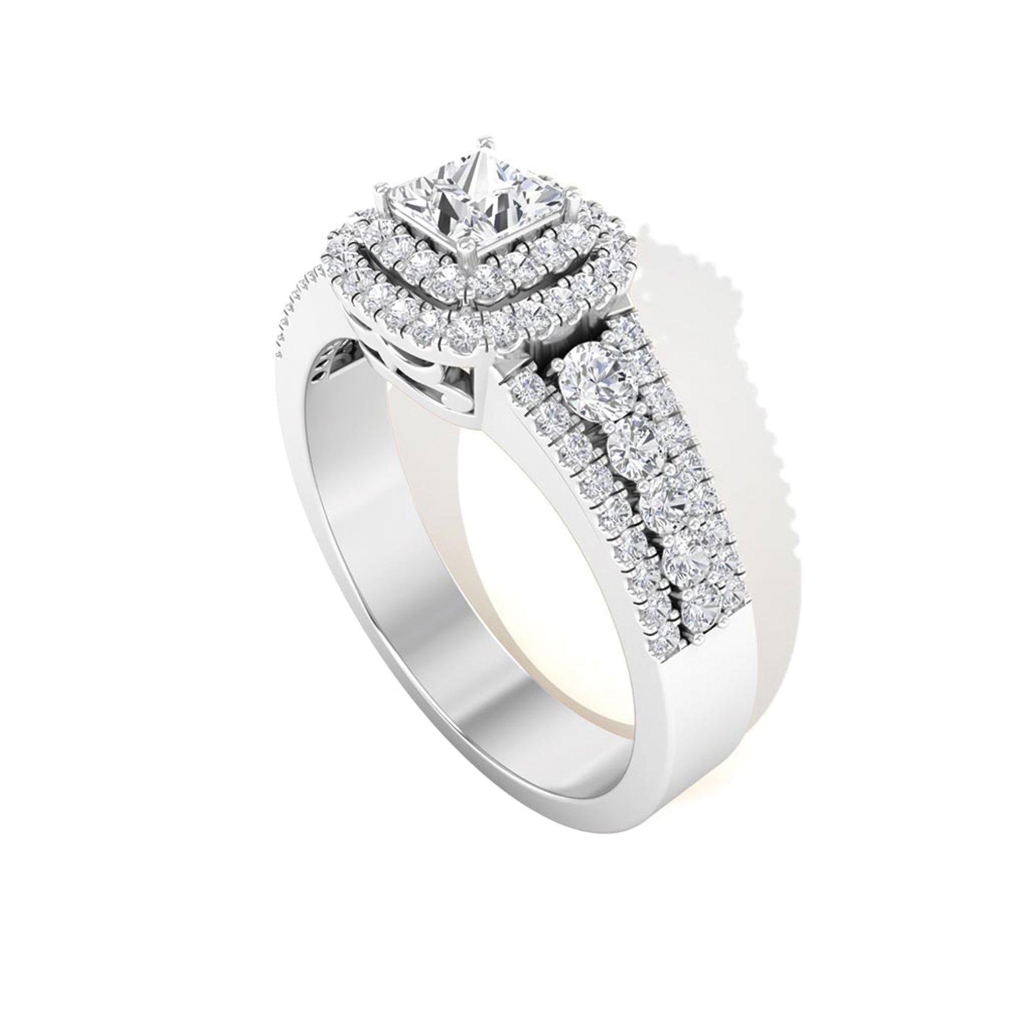 Zircon Double Halo Engagement Ring AAAA - Rosec Jewels