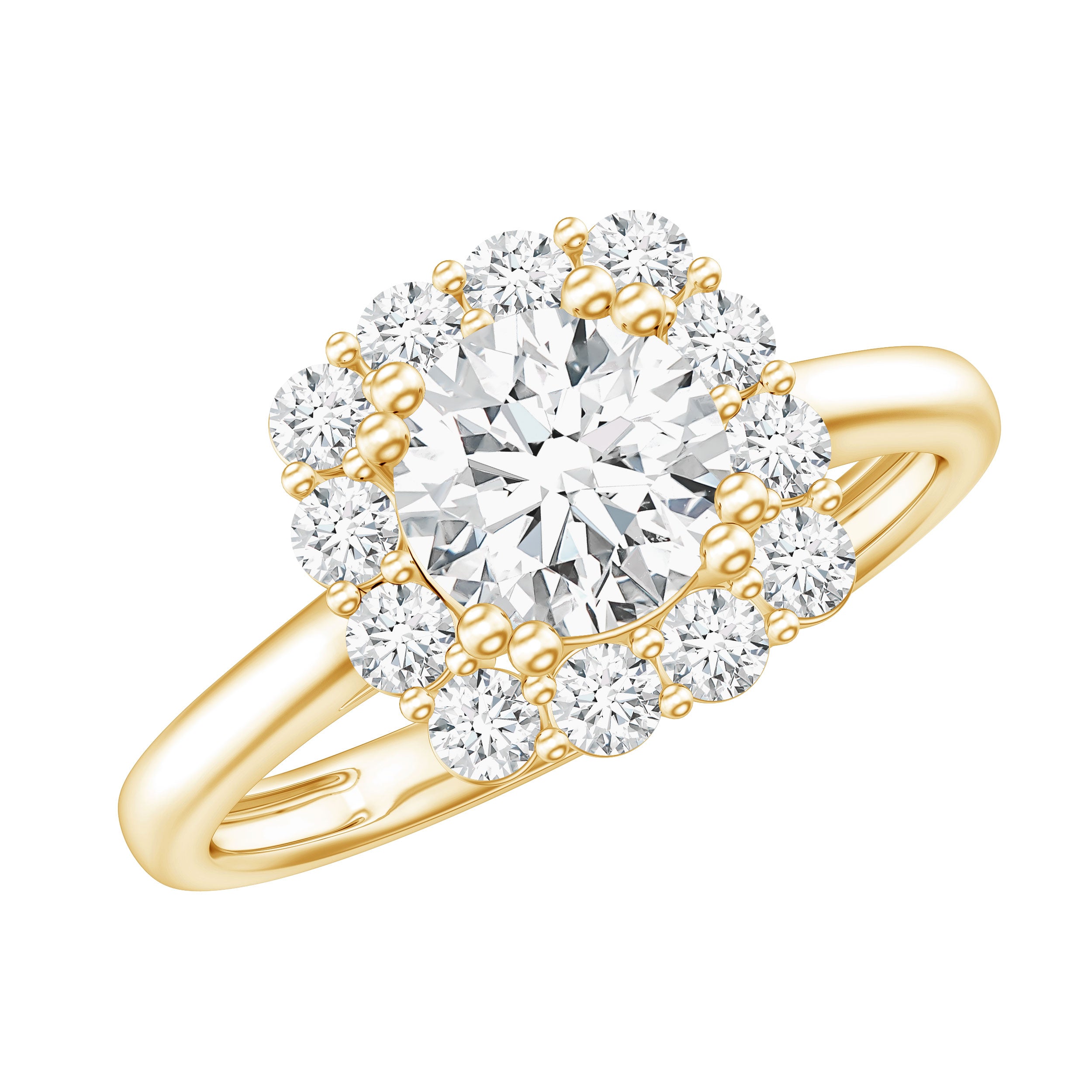 Classic Moissanite Halo Engagement Ring in Double Prong Setting D-VS1 - Rosec Jewels