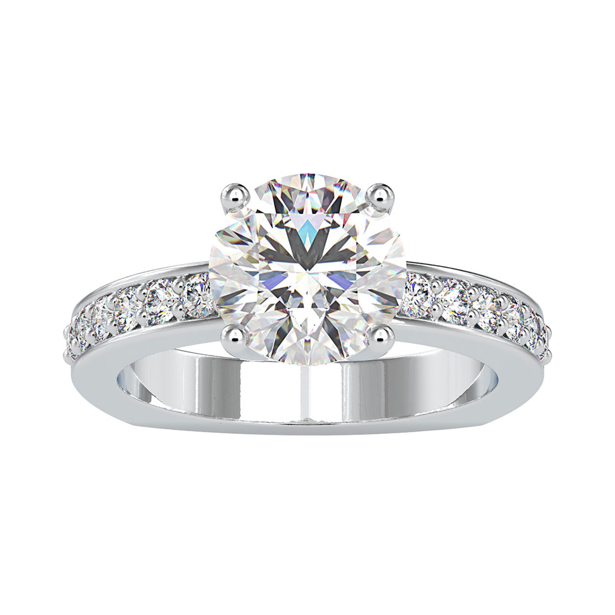 2.50 CT Solitaire Zircon Engagement Ring with Side Stones AAAA - Rosec Jewels