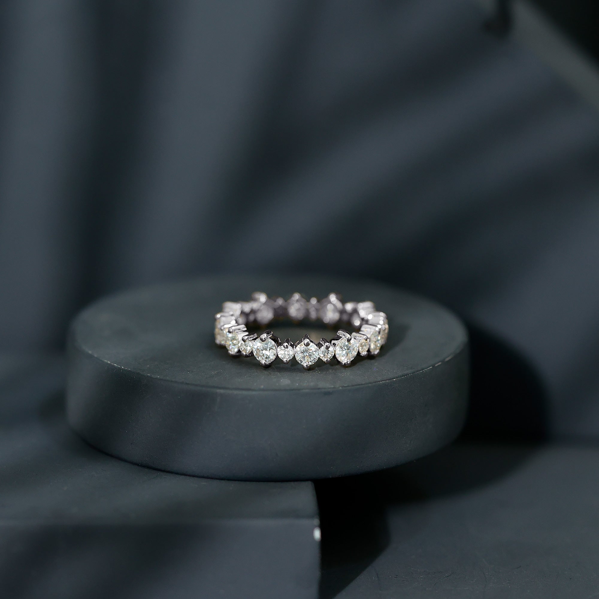 Rosec Jewels-Round Certified Moissanite Stackable Eternity Ring For Women