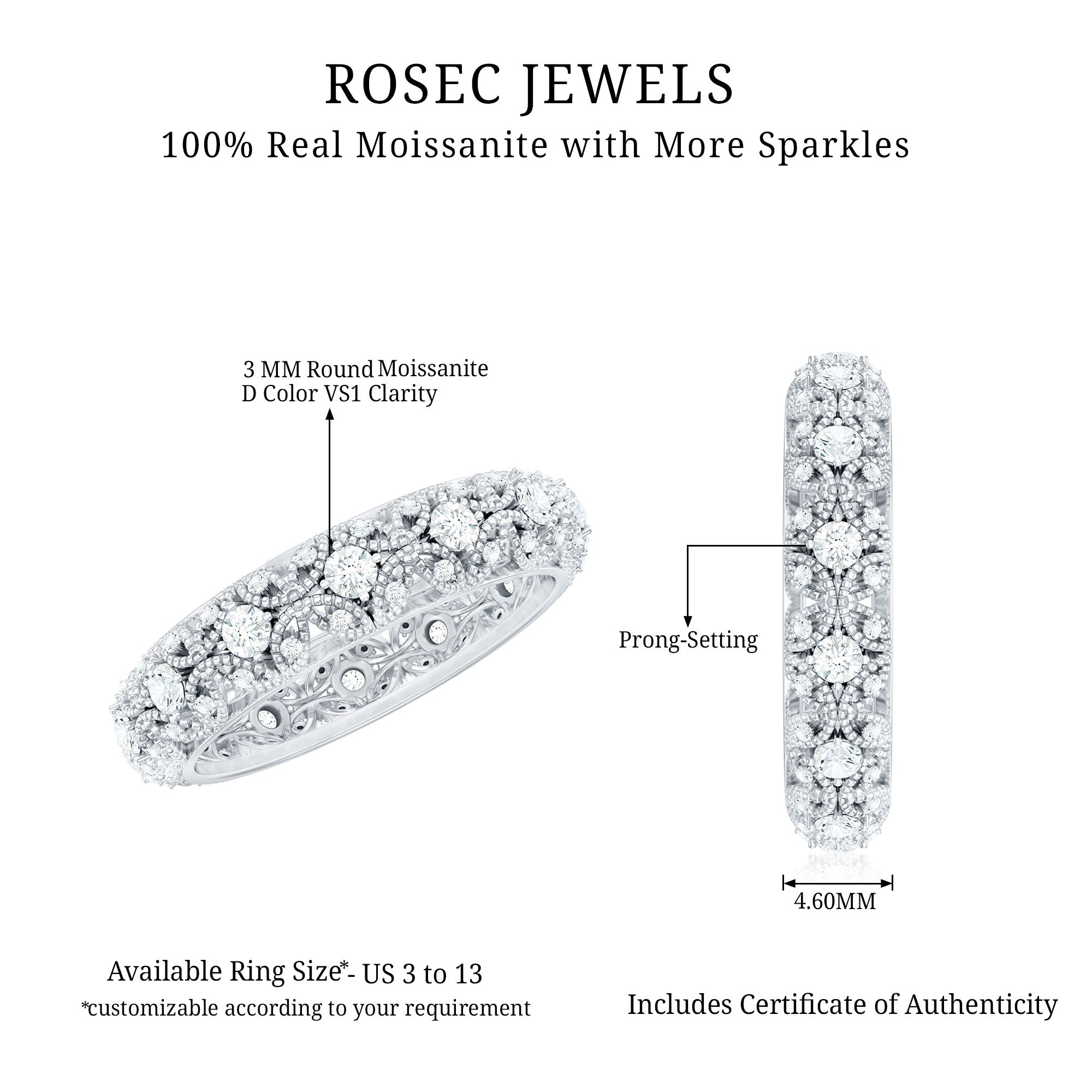 Moissanite Vintage Antique Wedding Ring D-VS1 - Rosec Jewels