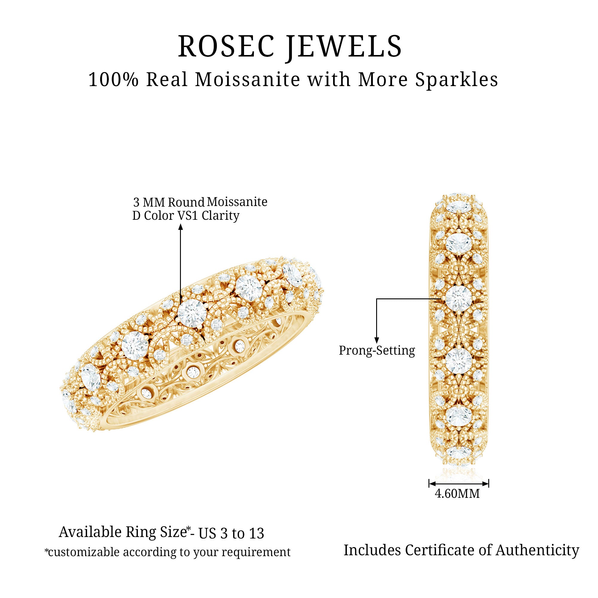 Moissanite Vintage Antique Wedding Ring D-VS1 - Rosec Jewels