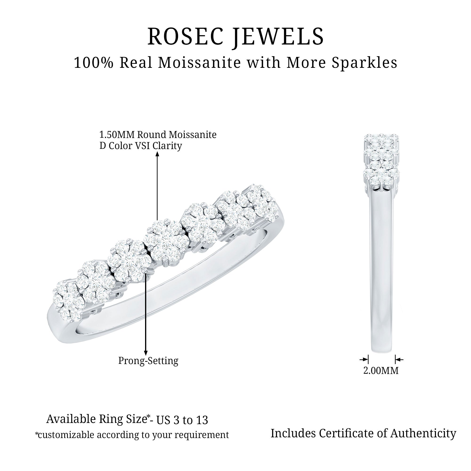 Rosec Jewels-Minimalist Moissanite Flower Wedding Band for Women