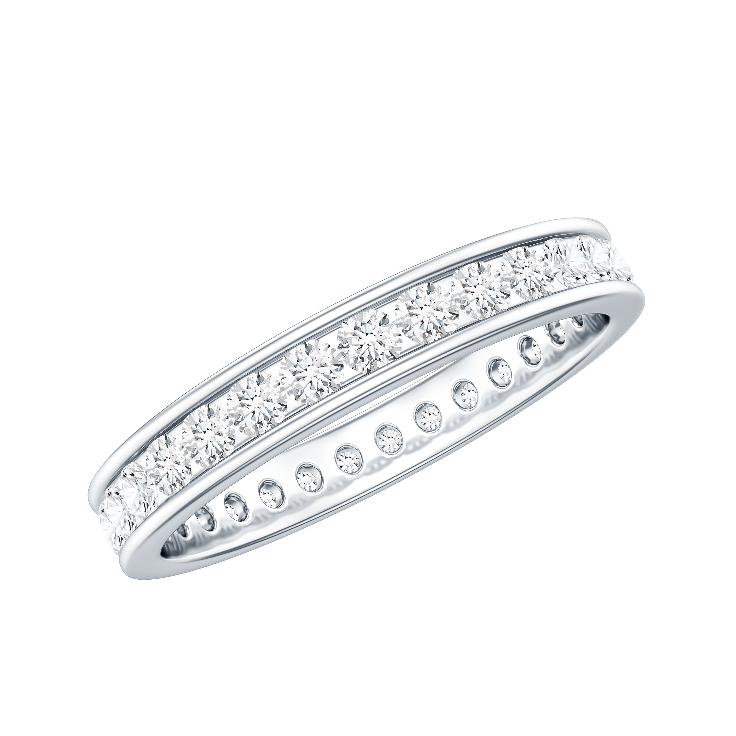 Channel Set Round Moissanite Full Eternity Band Ring D-VS1 - Rosec Jewels