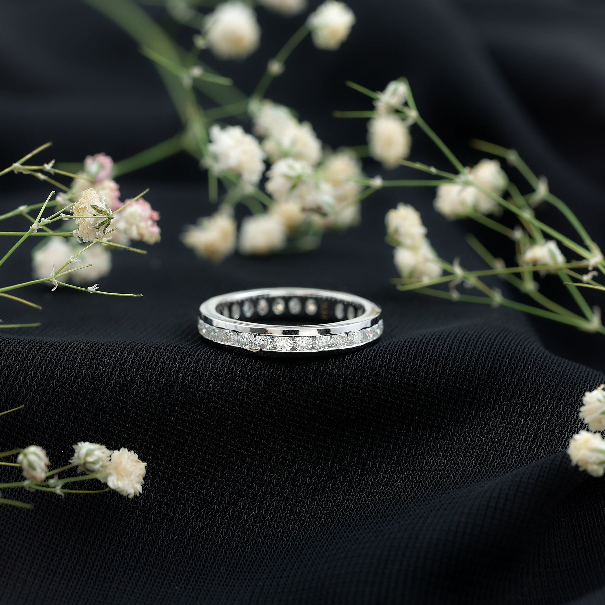 Channel Set Round Moissanite Full Eternity Band Ring D-VS1 - Rosec Jewels