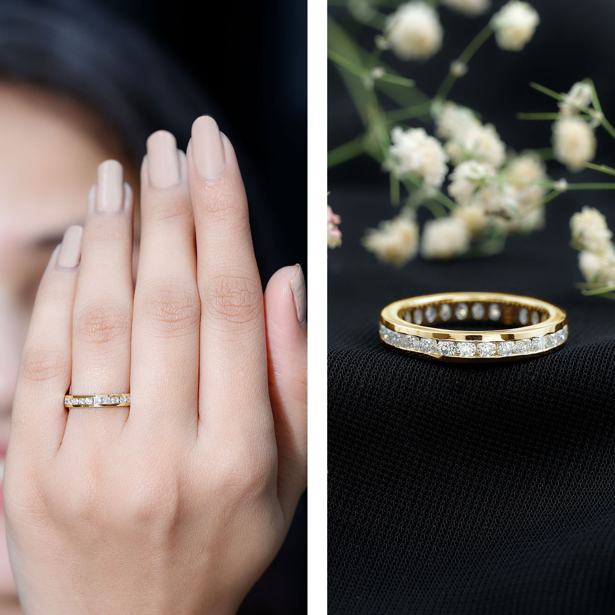 Channel Set Round Moissanite Full Eternity Band Ring D-VS1 - Rosec Jewels