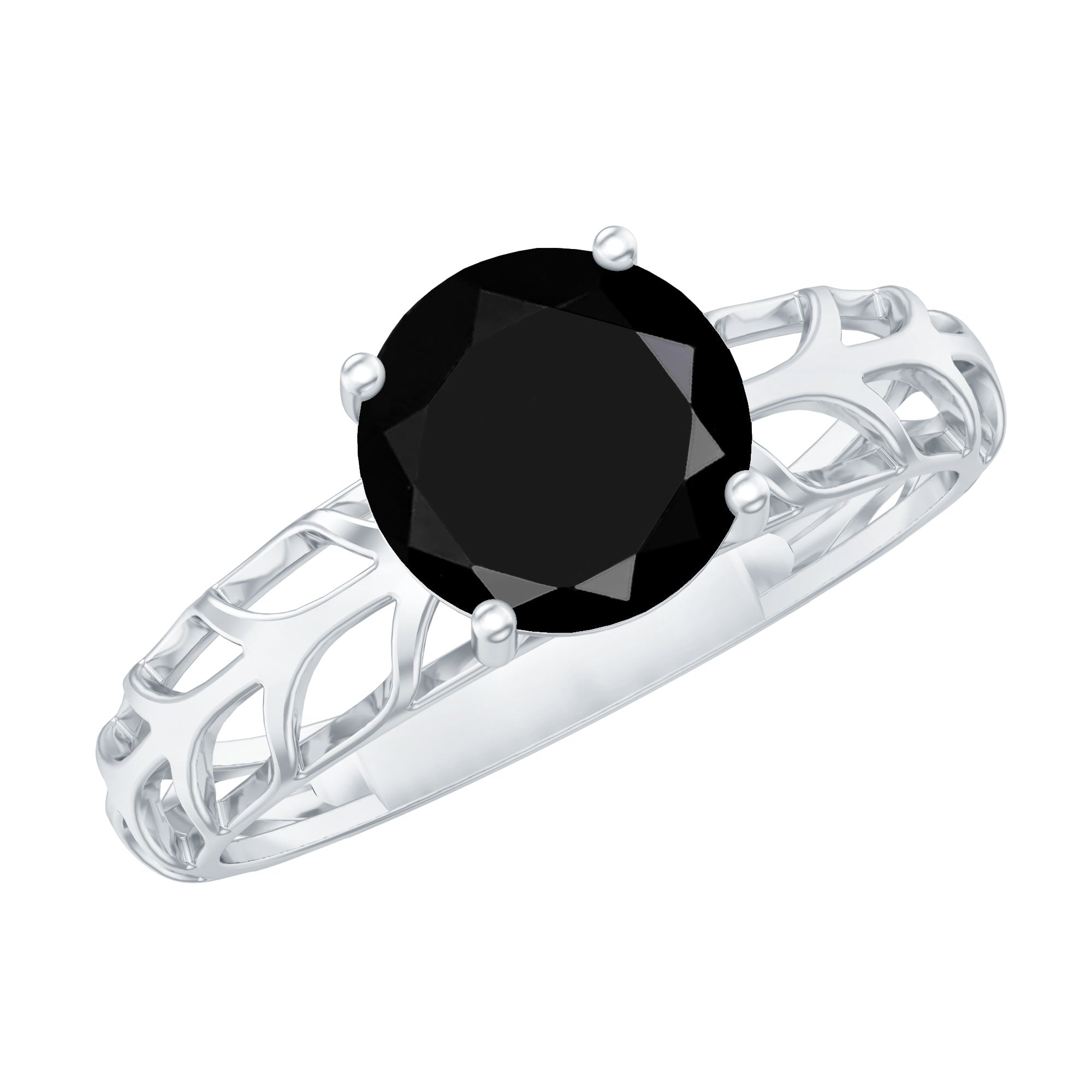 2 Carat Round Lab Grown Black Diamond Solitaire Engagement Ring AAAA ( Synthetic ) - Rosec Jewels