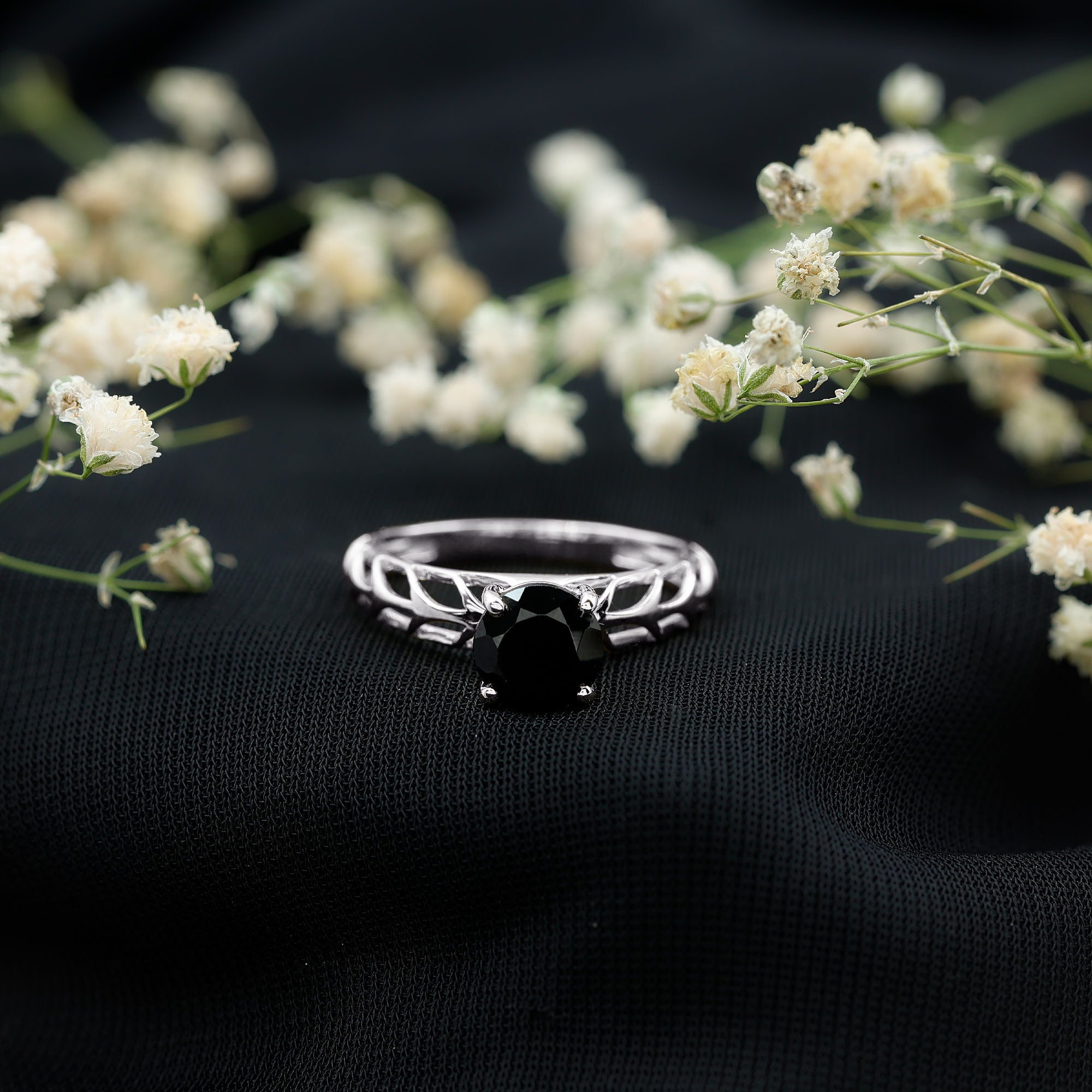 2 Carat Round Lab Grown Black Diamond Solitaire Engagement Ring AAAA ( Synthetic ) - Rosec Jewels