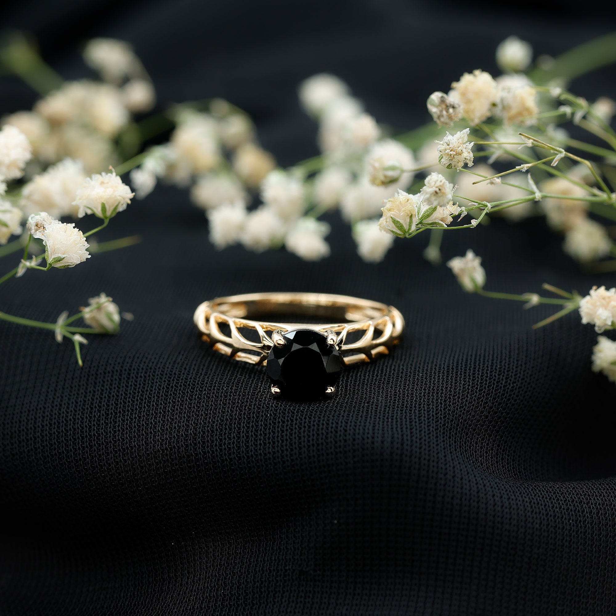 2 Carat Round Lab Grown Black Diamond Solitaire Engagement Ring AAAA ( Synthetic ) - Rosec Jewels