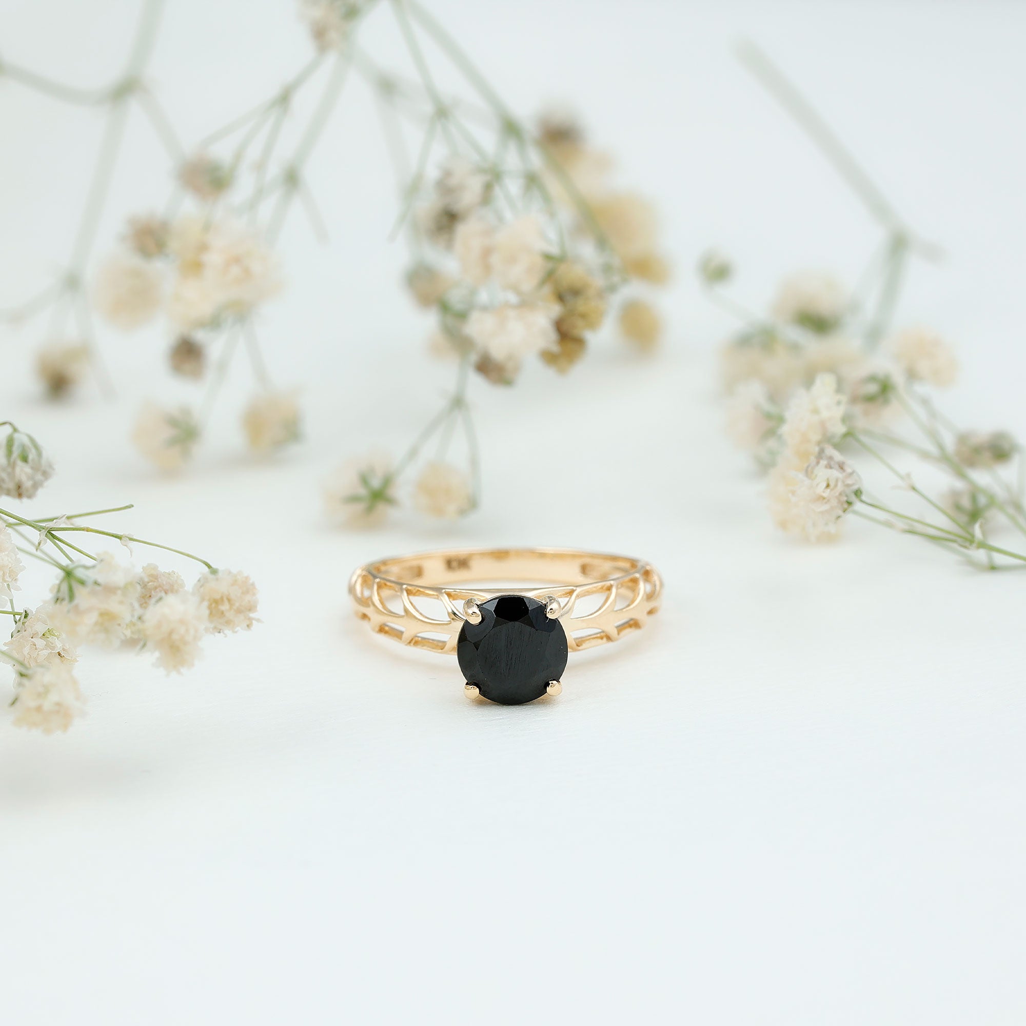2 Carat Round Lab Grown Black Diamond Solitaire Engagement Ring AAAA ( Synthetic ) - Rosec Jewels