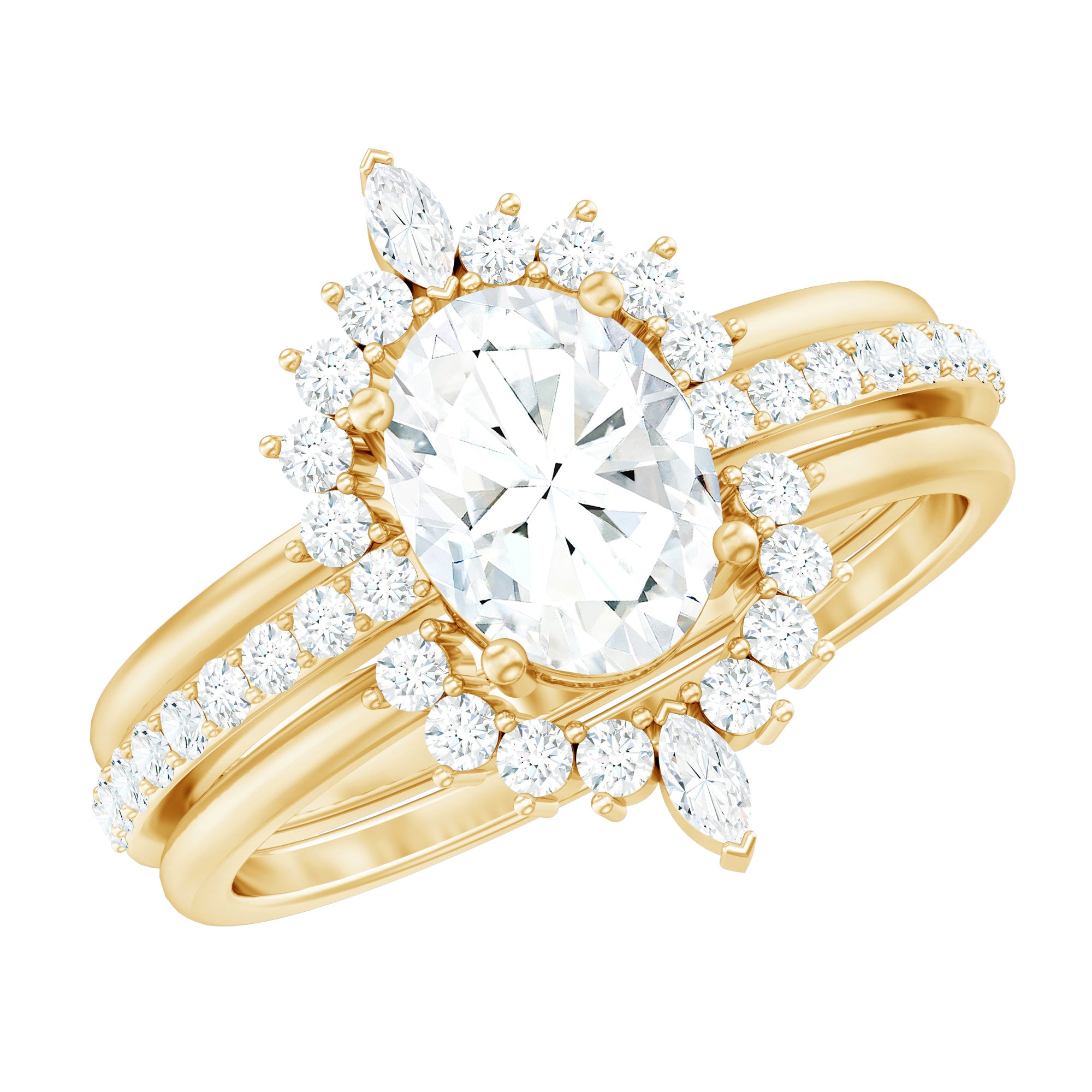 Certified Moissanite Oval Engagement Ring Set With Wedding Bands D-VS1 - Rosec Jewels