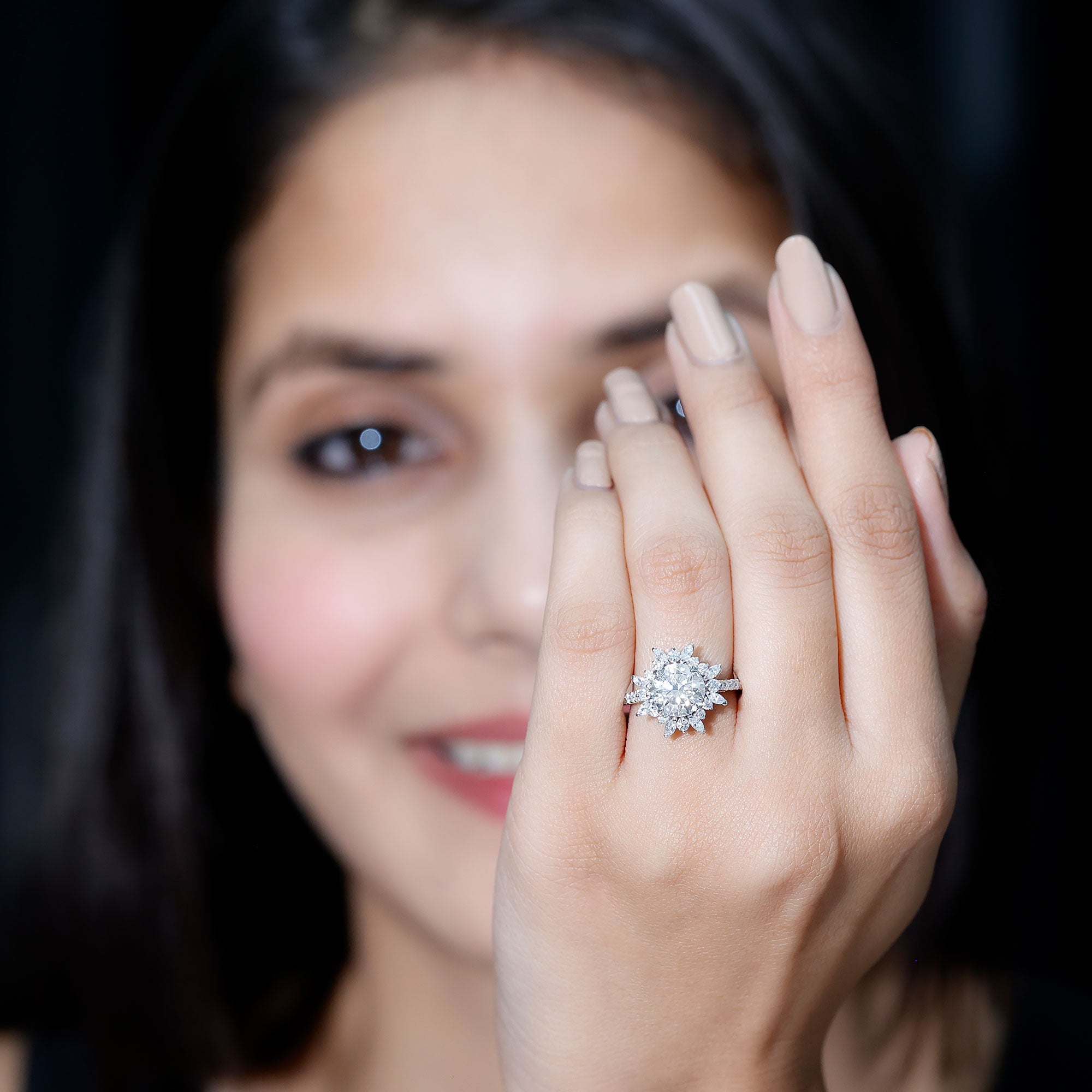 Certified Round Moissanite Halo Engagement Ring for Her D-VS1 - Rosec Jewels