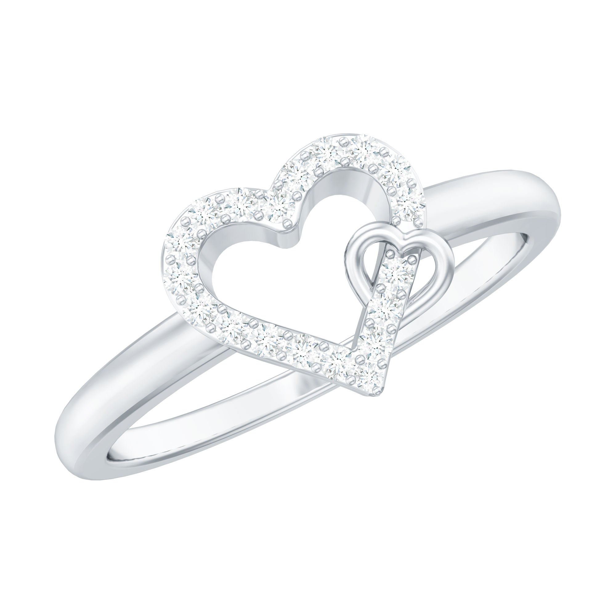Certified Diamond Open Heart Promise Ring Natural - ( HI-SI ) - Rosec Jewels