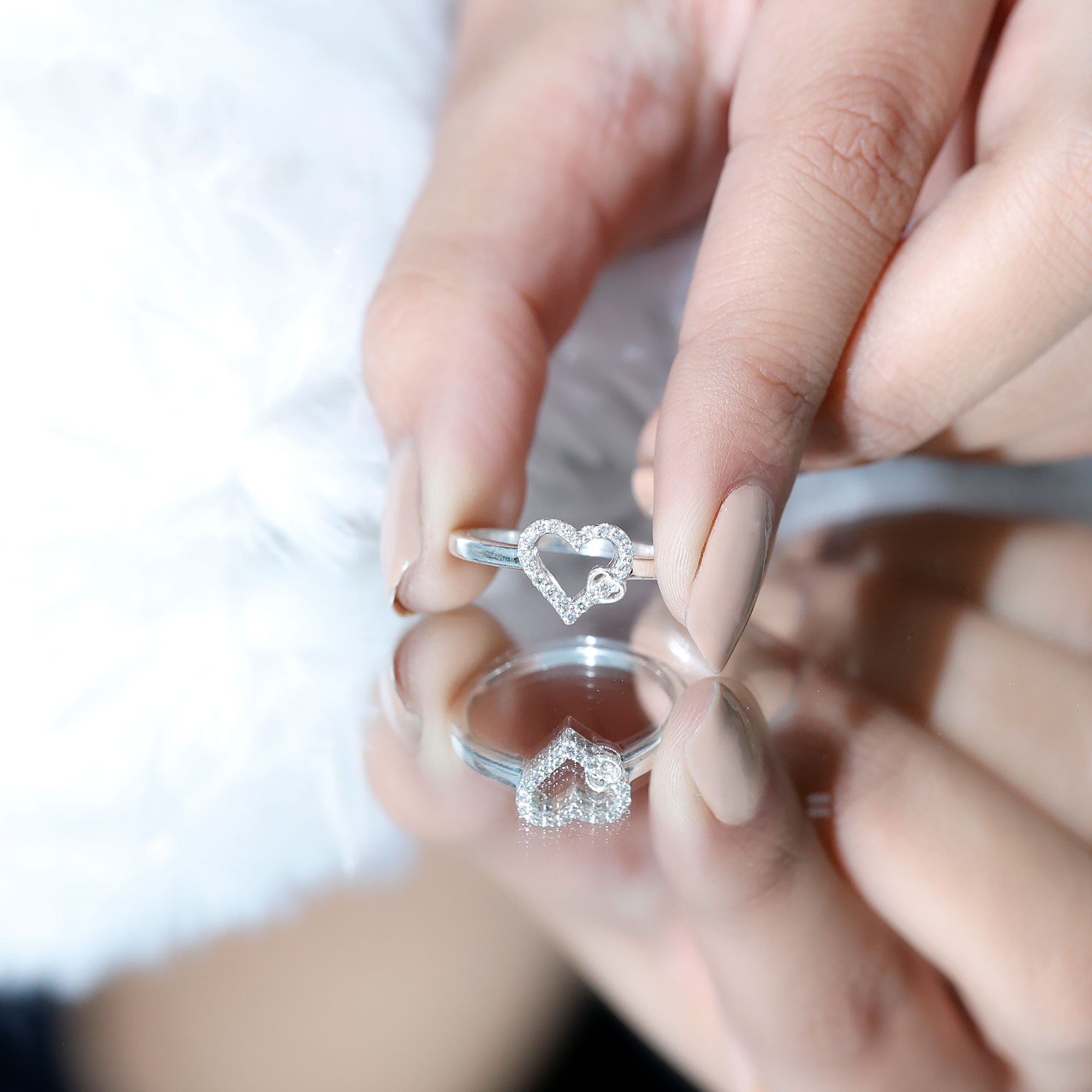 Certified Diamond Open Heart Promise Ring Natural - ( HI-SI ) - Rosec Jewels