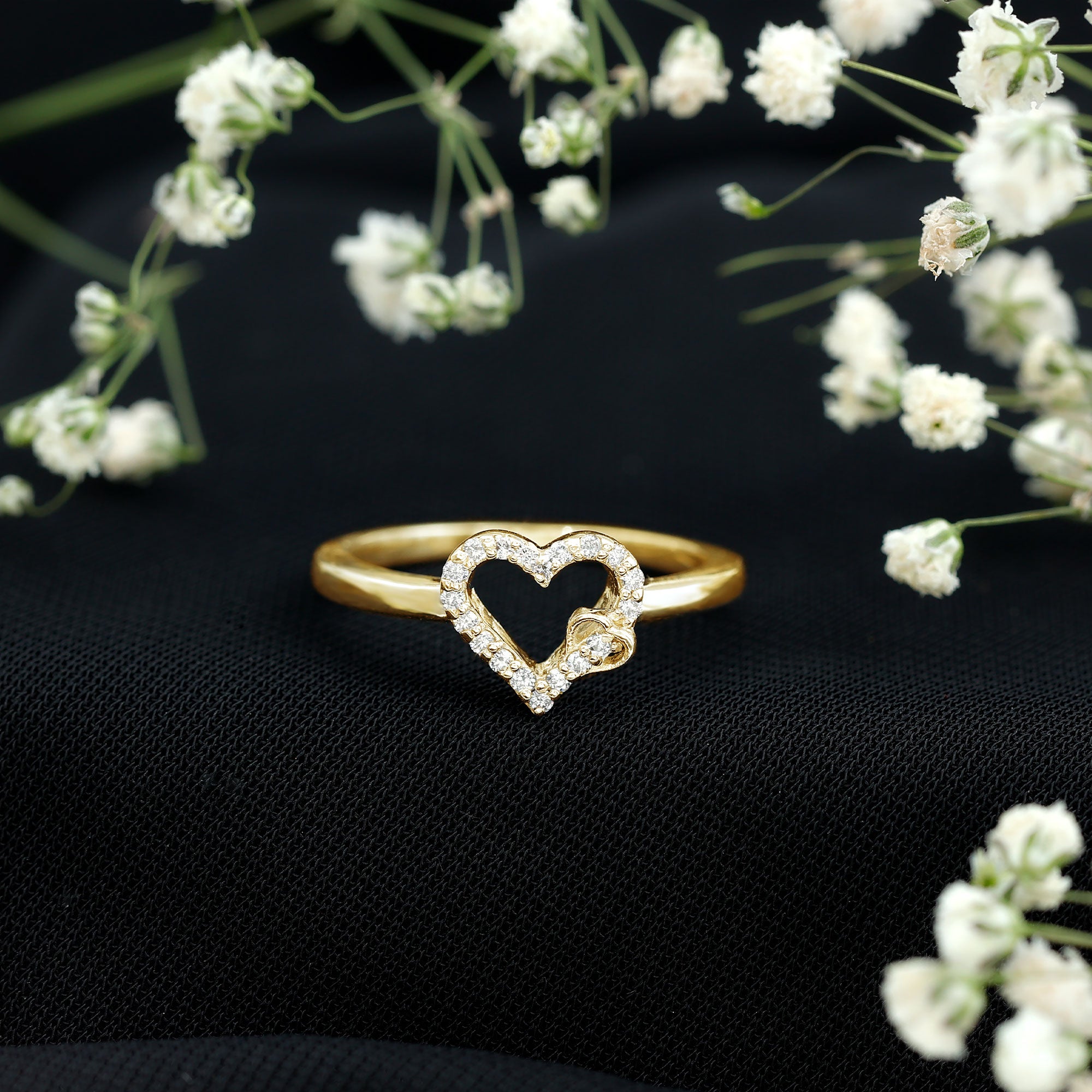 Certified Diamond Open Heart Promise Ring Natural - ( HI-SI ) - Rosec Jewels