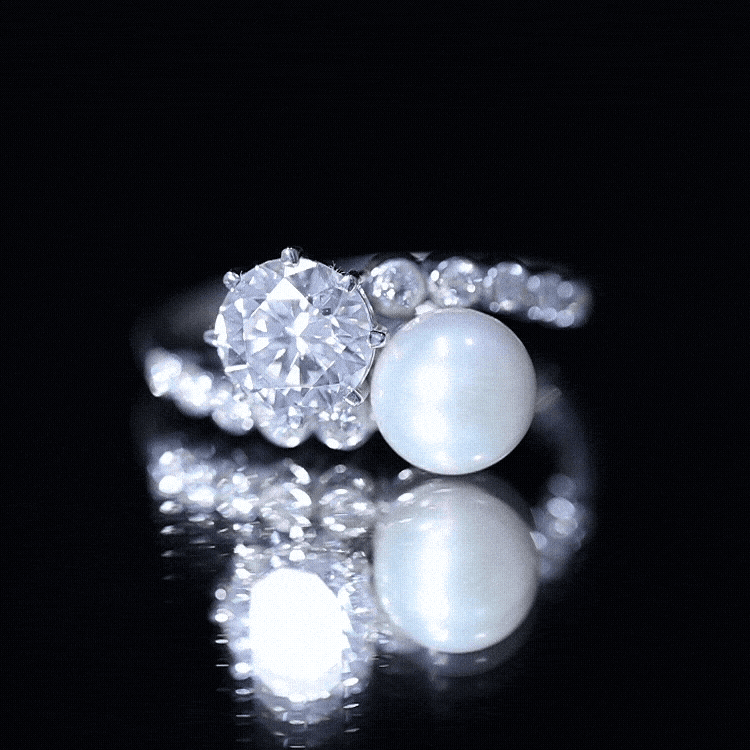 Freshwater Pearl and Moissanite Toi Et Moi Cocktail Ring AAA - Rosec Jewels