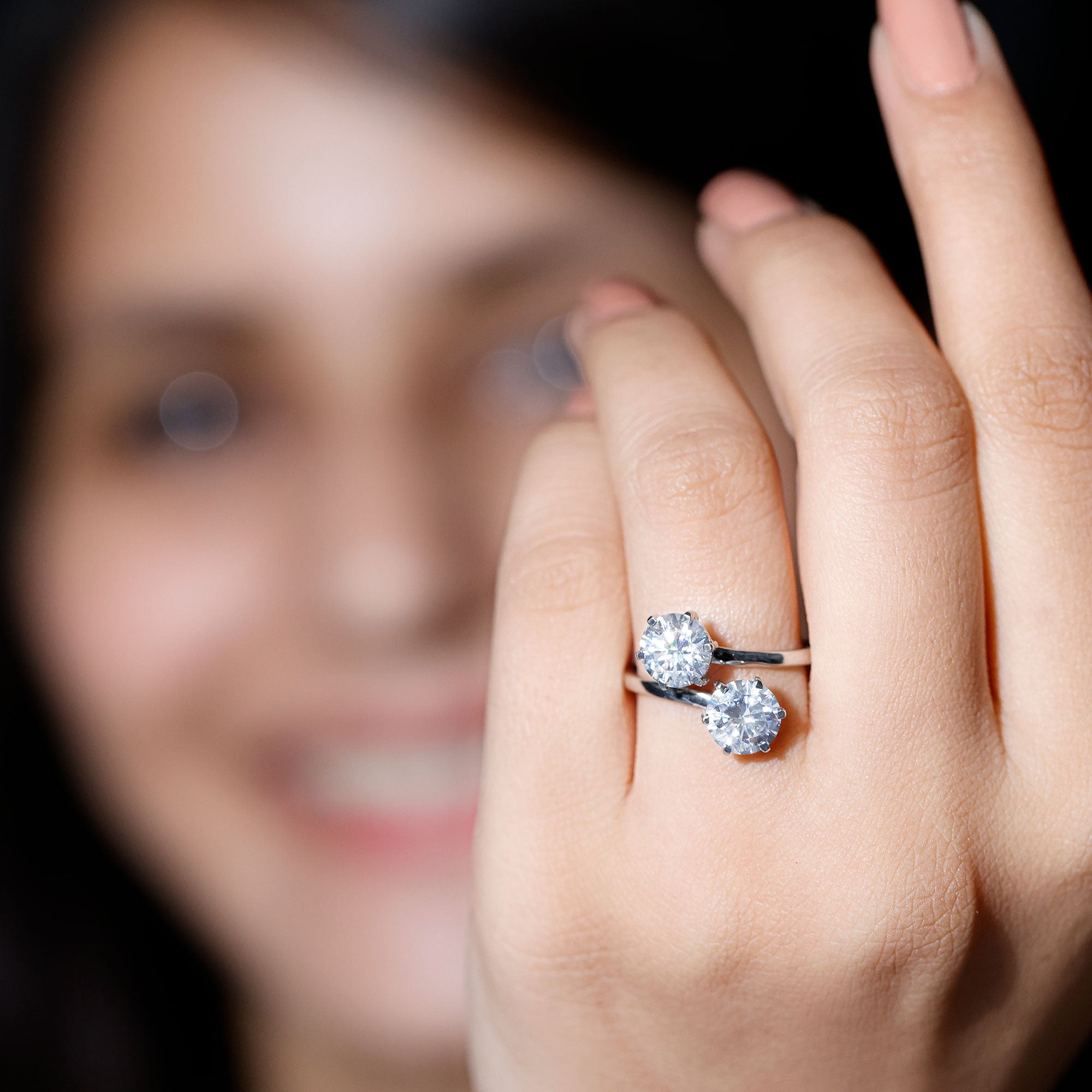 7 MM Round Certified Moissanite Toi et Moi Engagement Ring D-VS1 - Rosec Jewels