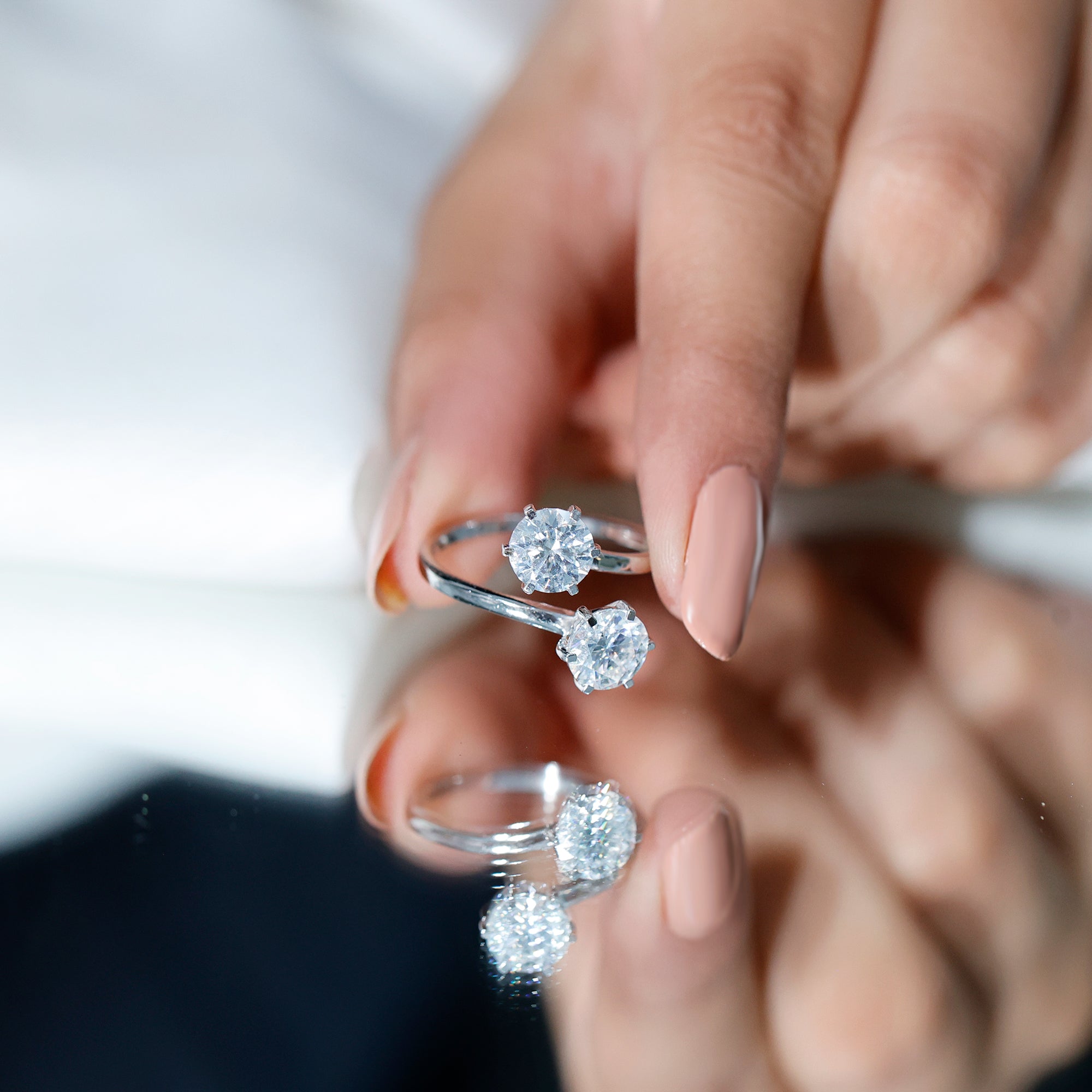 7 MM Round Certified Moissanite Toi et Moi Engagement Ring D-VS1 - Rosec Jewels