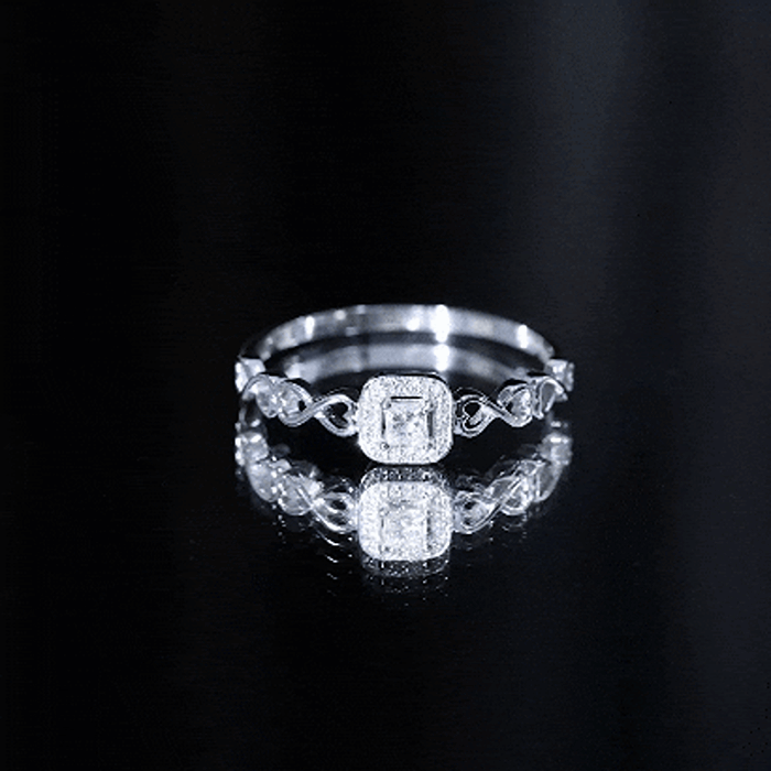 Rosec Jewels-Real Princess Cut Diamond Infinity Heart Engagement Ring