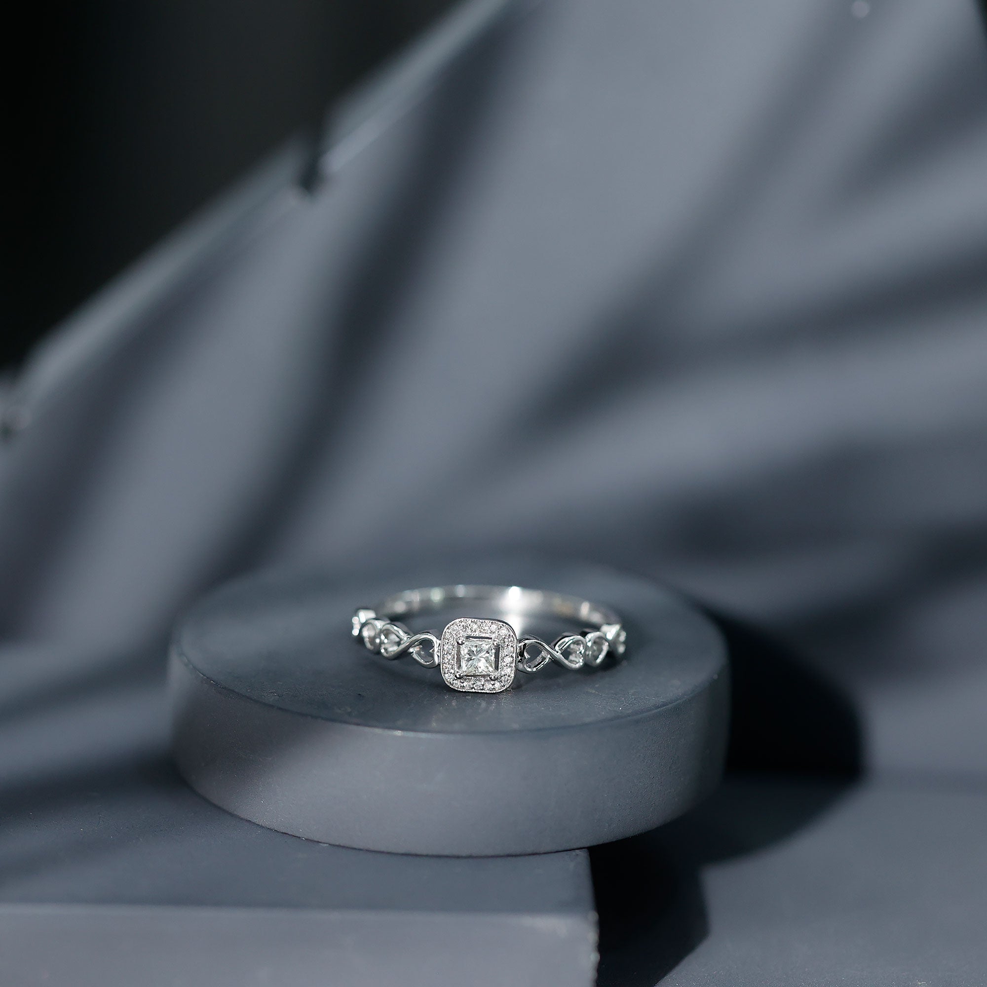 Rosec Jewels-Real Princess Cut Diamond Infinity Heart Engagement Ring