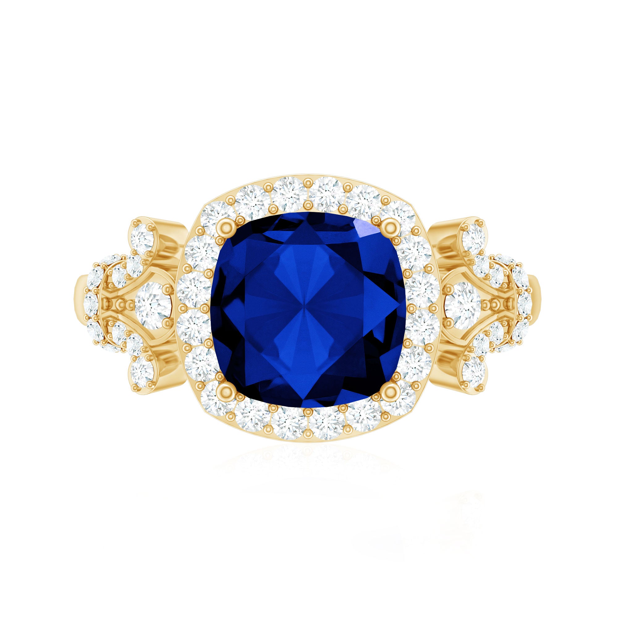 Rosec Jewels-3.5 CT Cushion Cut Created Blue Sapphire Engagement Ring with Diamond Accent