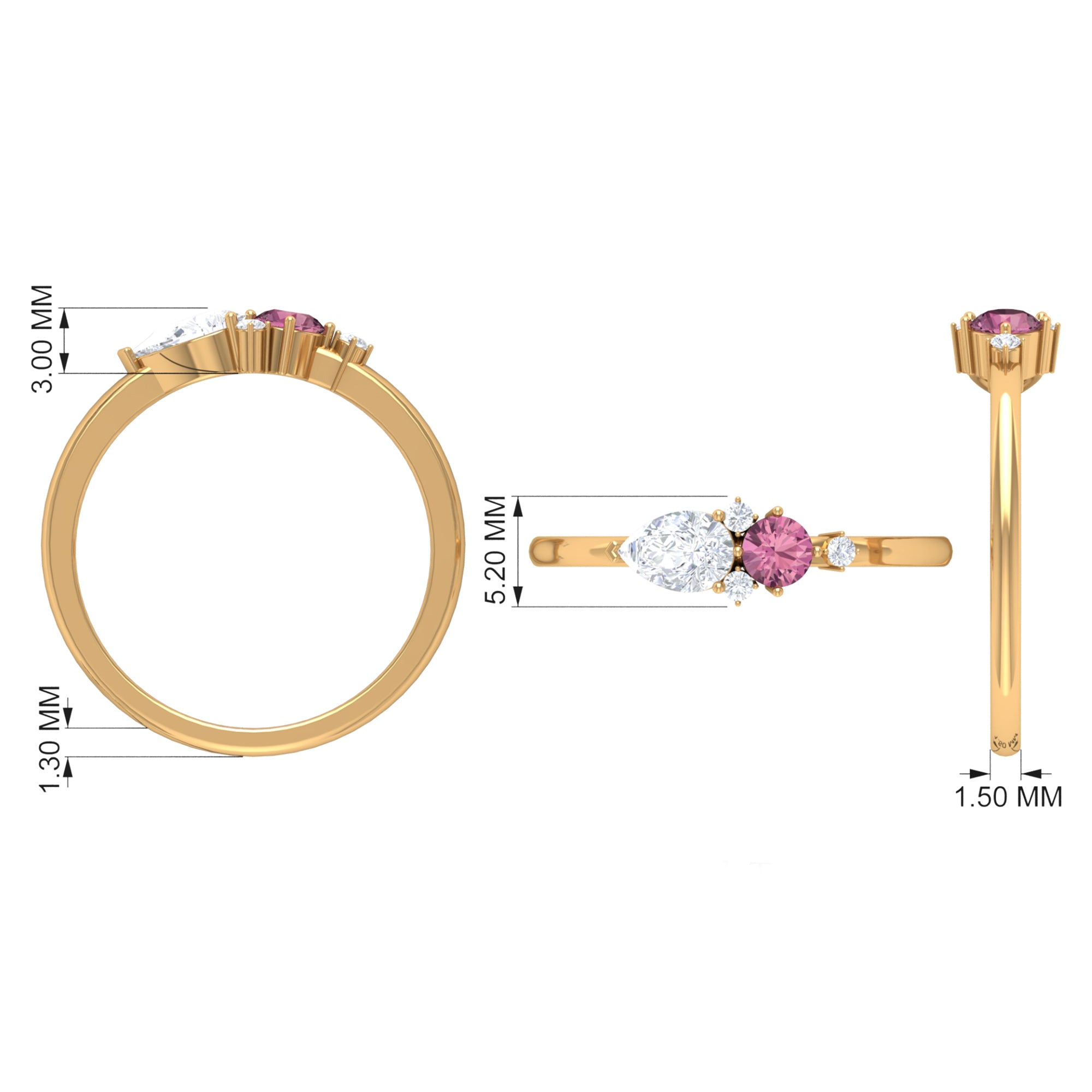 Rosec Jewels-Pink Tourmaline and Moissanite Cluster Promise Ring