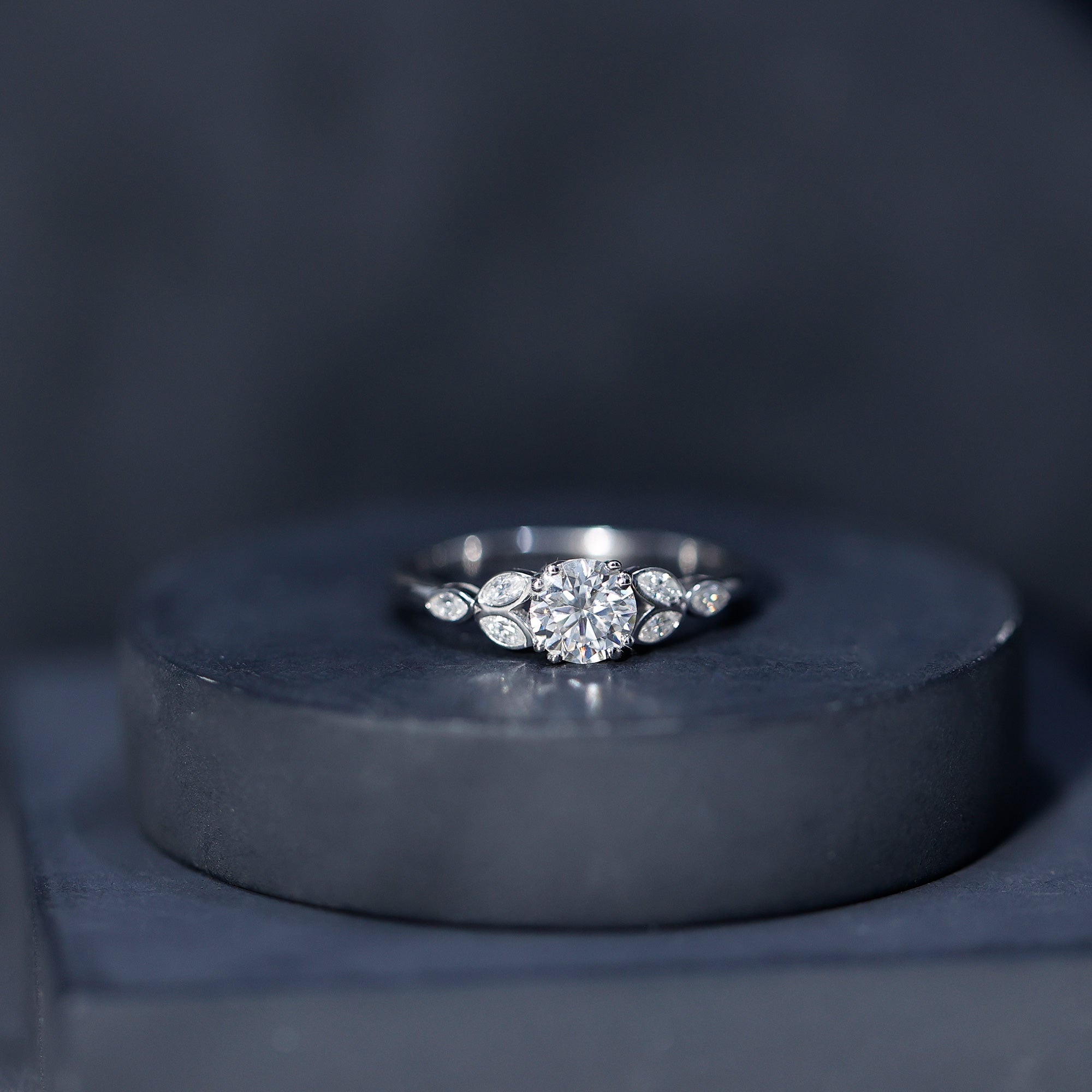 Certified Moissanite Solitaire Engagement Ring with Trio D-VS1 - Rosec Jewels