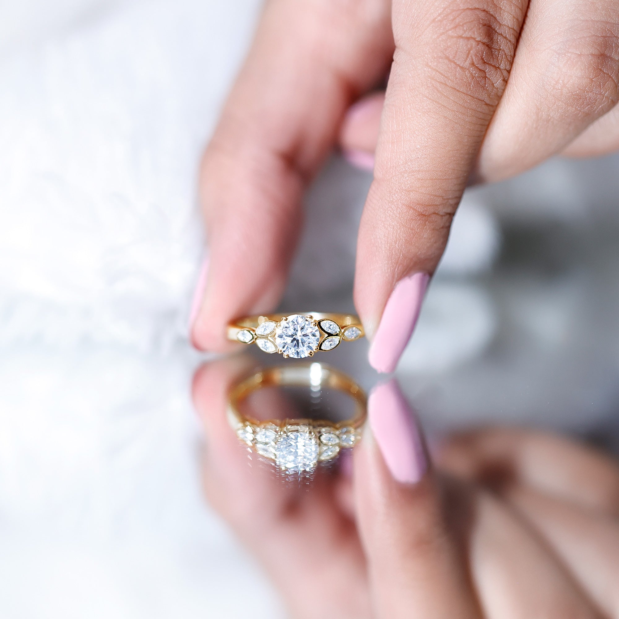Certified Moissanite Solitaire Engagement Ring with Trio D-VS1 - Rosec Jewels