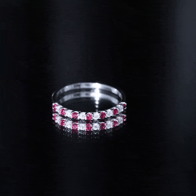 Lab Created Ruby and Diamond Stackable Band Ring AAAA - Rosec Jewels