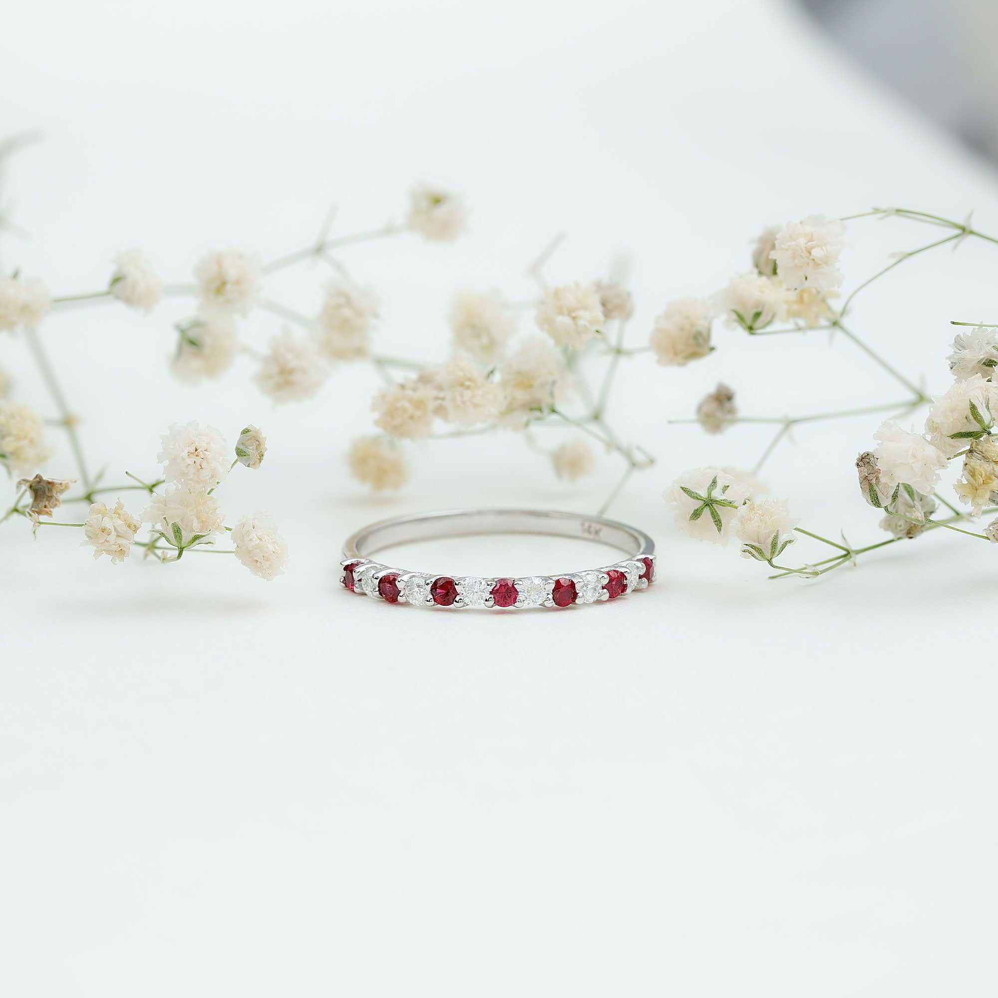 Lab Created Ruby and Diamond Stackable Band Ring AAAA - Rosec Jewels