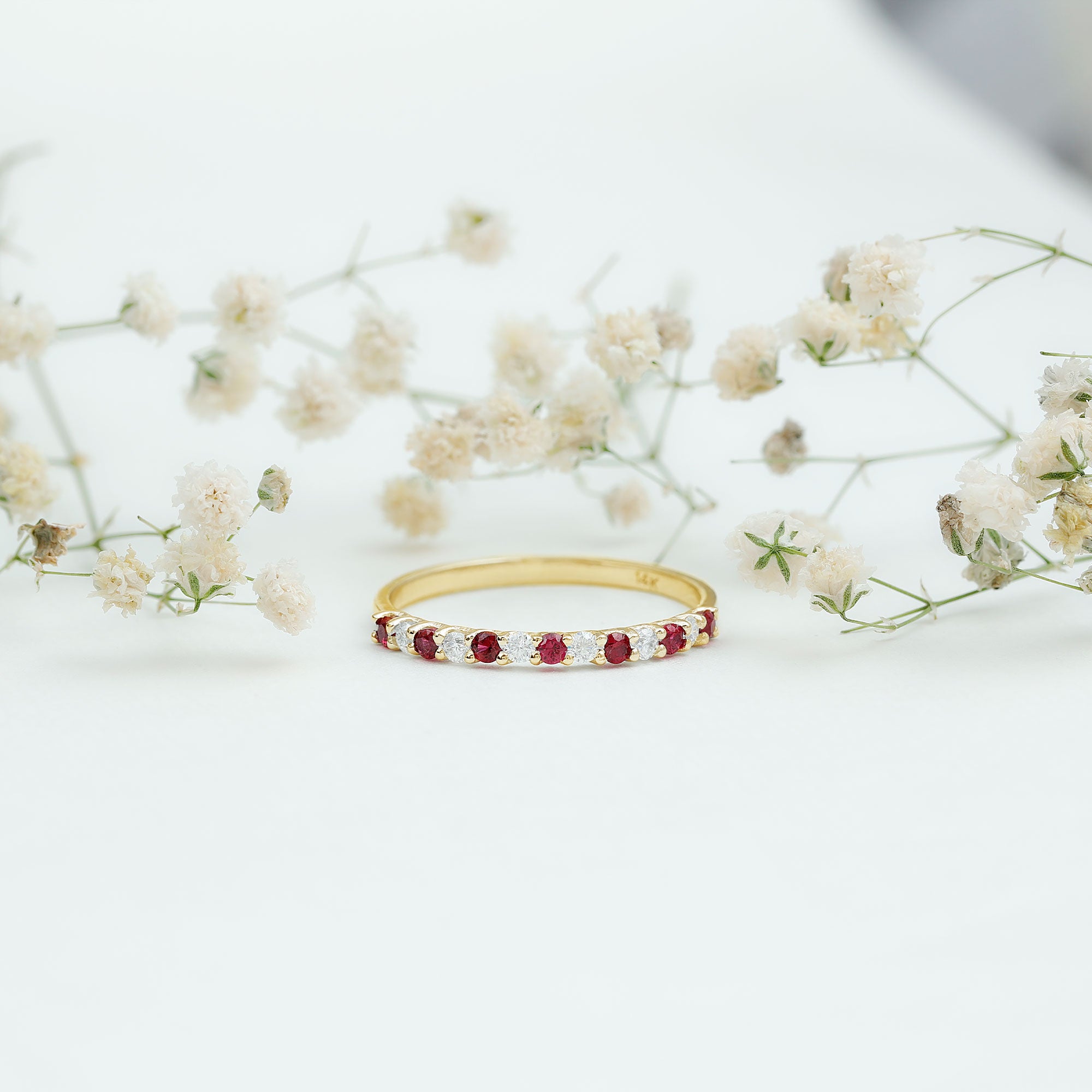 Lab Created Ruby and Diamond Stackable Band Ring AAAA - Rosec Jewels