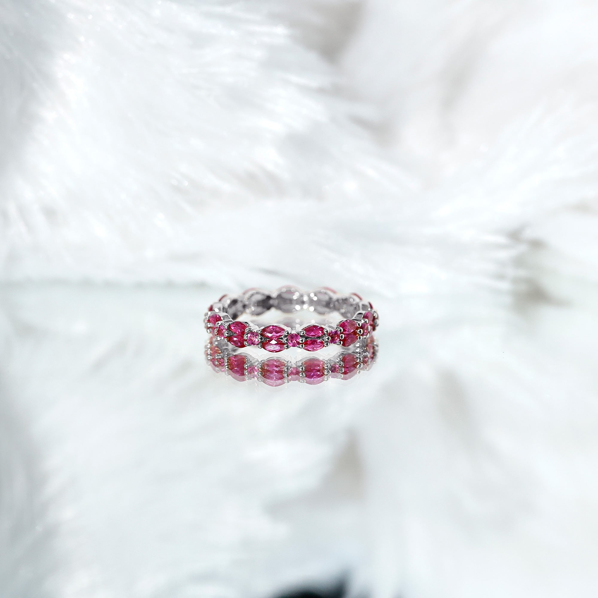 Rosec Jewels-Marquise and Round Cut Created Ruby Contemporary Eternity Ring
