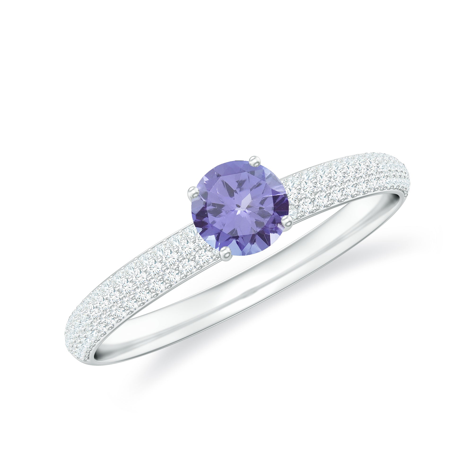 Rosec Jewels-Natural Tanzanite Engagement Ring with Pave Diamond Side Stones