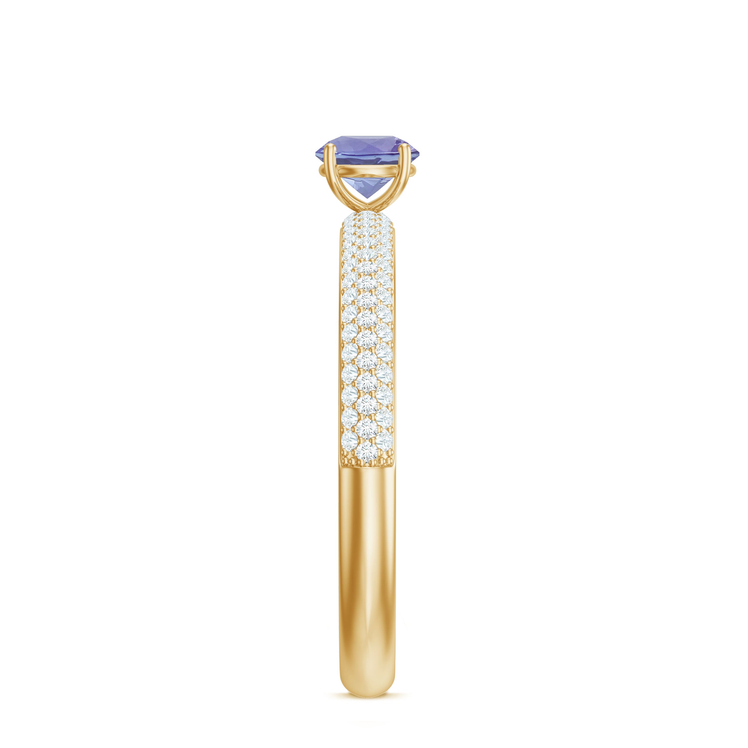 Rosec Jewels-Natural Tanzanite Engagement Ring with Pave Diamond Side Stones
