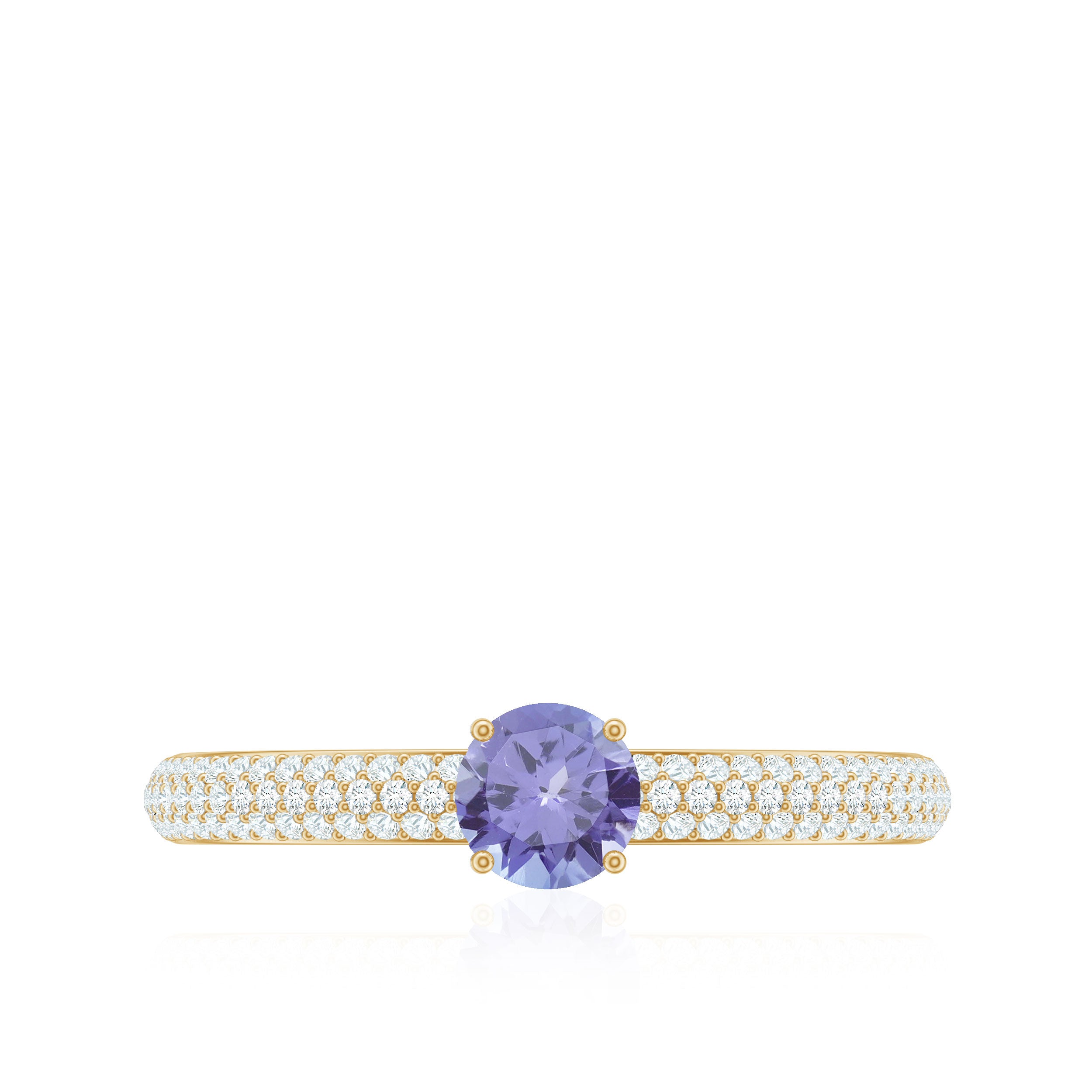 Rosec Jewels-Natural Tanzanite Engagement Ring with Pave Diamond Side Stones