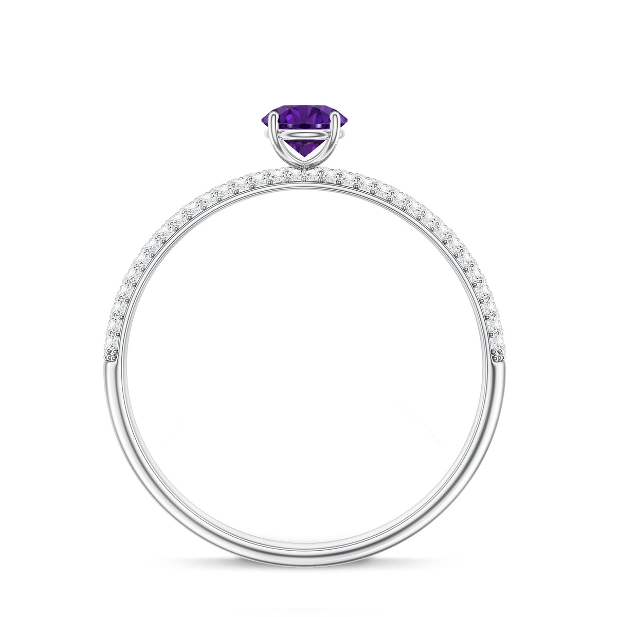 Natural Amethyst Engagement Ring with Diamond for Women AAA - Rosec Jewels