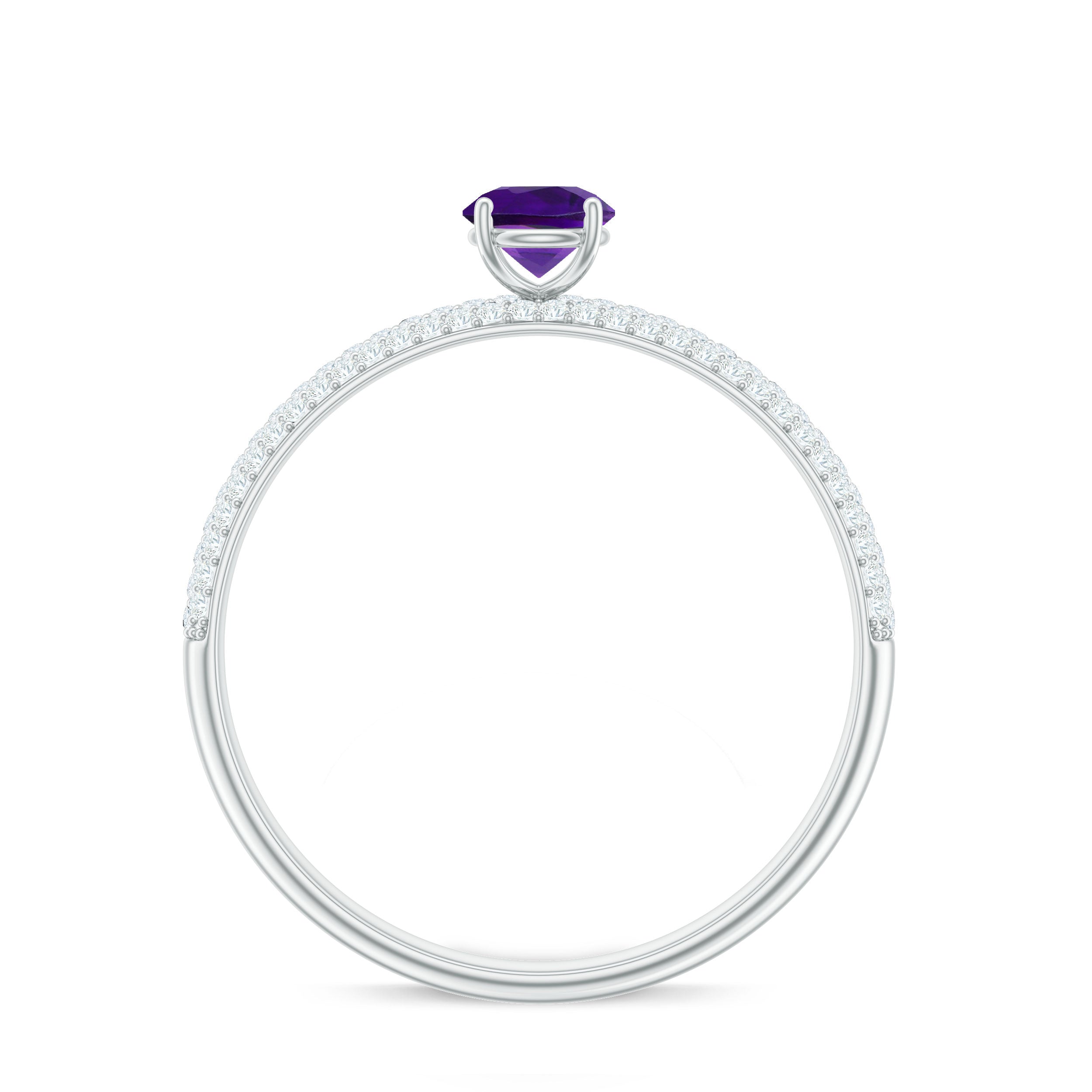 Natural Amethyst Engagement Ring with Diamond for Women AAA - Rosec Jewels