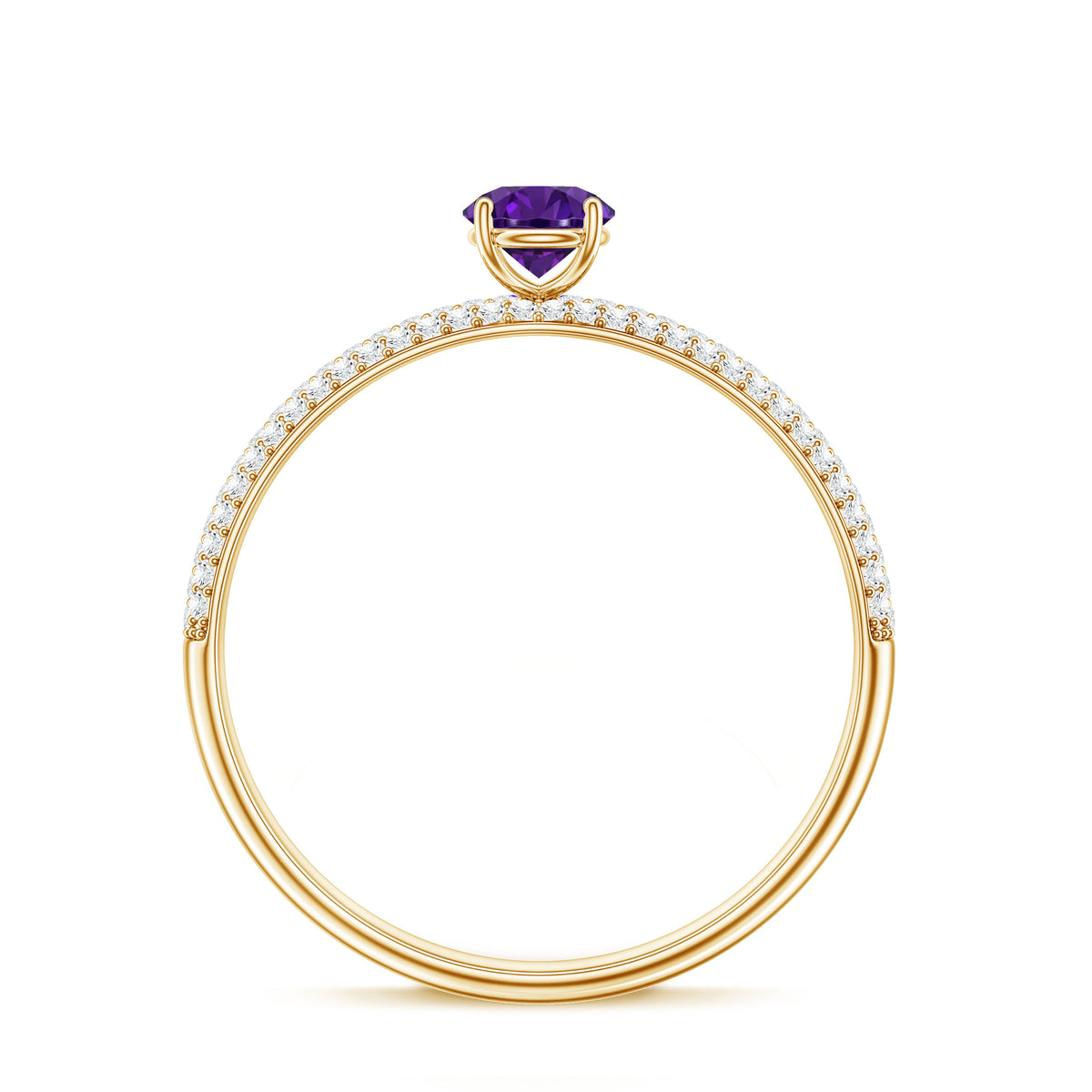 Natural Amethyst Engagement Ring with Diamond for Women AAA - Rosec Jewels