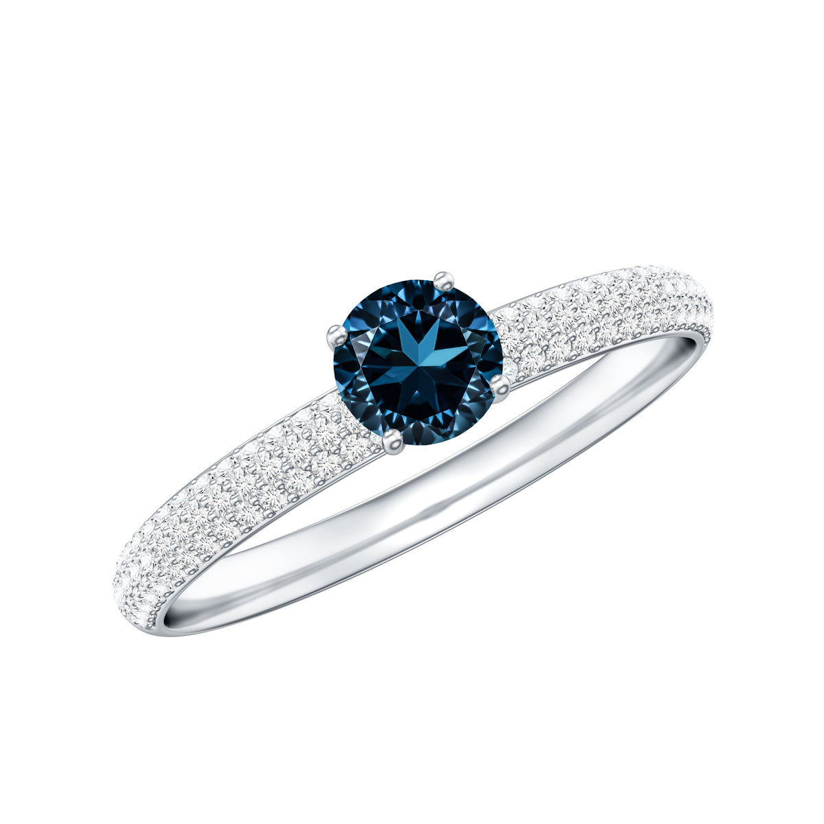 0.6 Carat London Blue Topaz Solitaire Promise Ring with Diamond AAA - Rosec Jewels