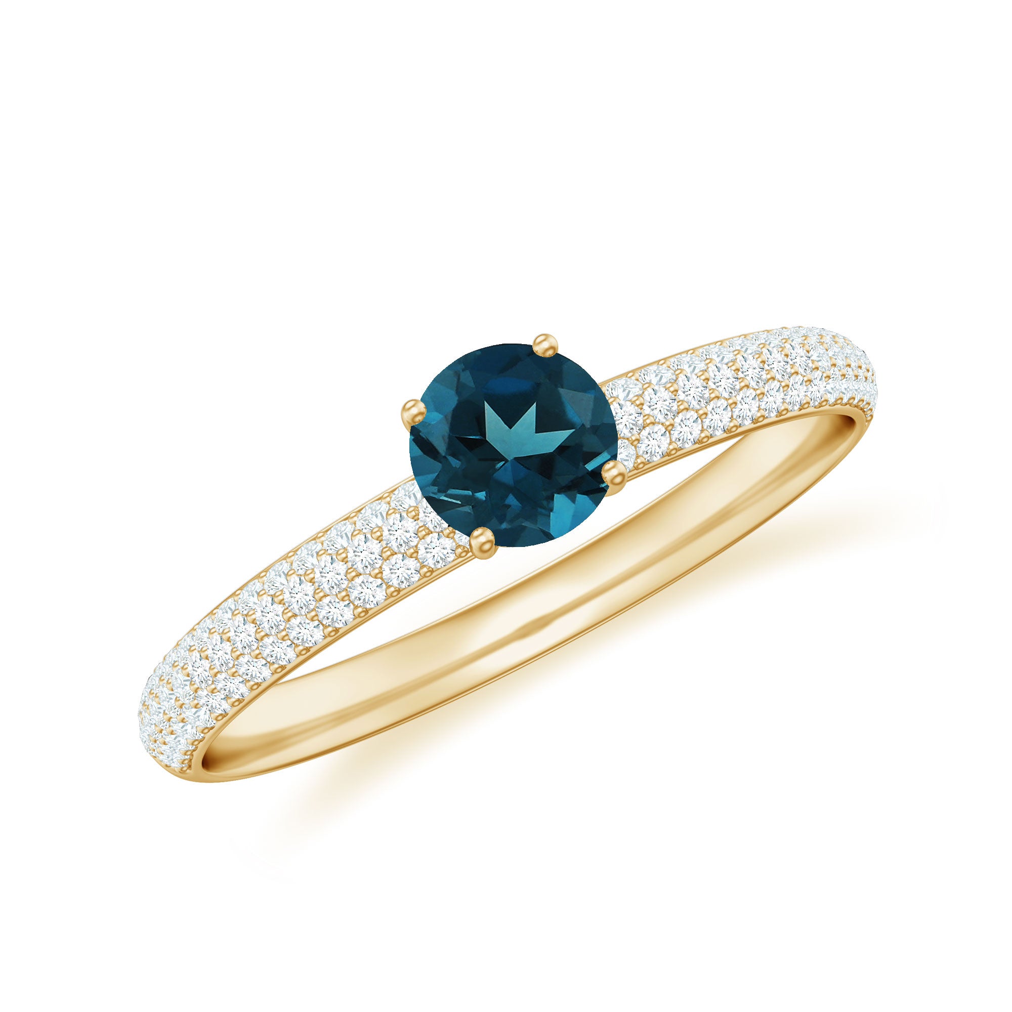5mm London Blue Topaz Solitaire Promise Ring with Diamond AAA - Rosec Jewels