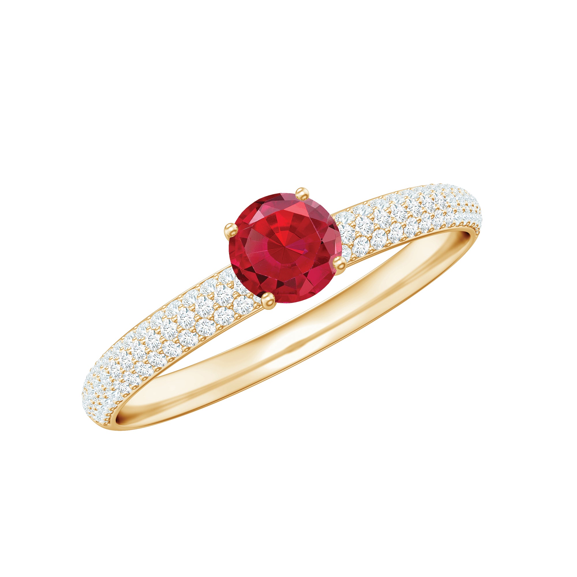 Rosec Jewels-Lab Created Ruby Solitaire Ring with Moissanite Side Stones