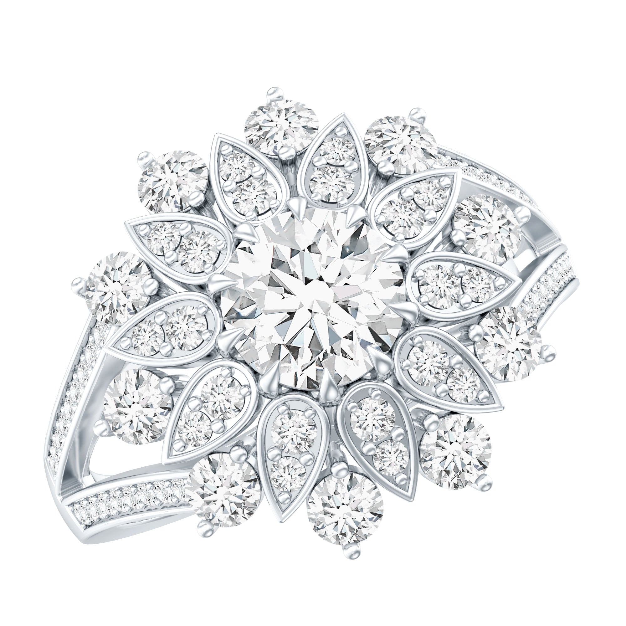 Certified Moissanite Statement Flower Engagement Ring D-VS1 - Rosec Jewels